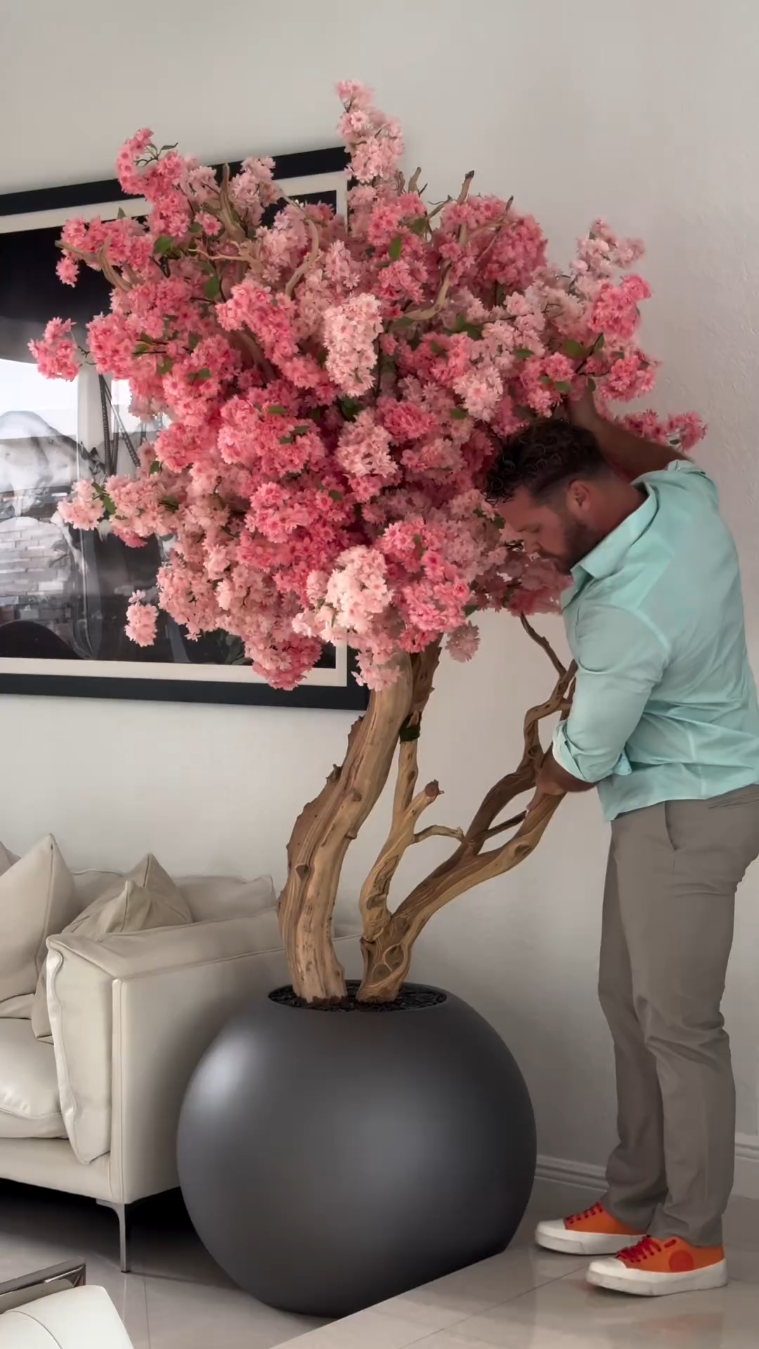 7ft Indoor Pink Flower Artificial Plants( With Flower Pots)-Aldronix