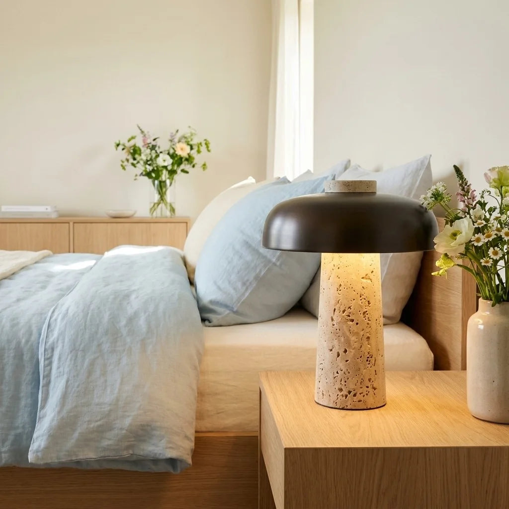 Ciel Wabi-sabi Travertine Mushroom Table Lamp12.webp__PID:b5b6369e-09e4-4e07-a67f-664a3f43b834