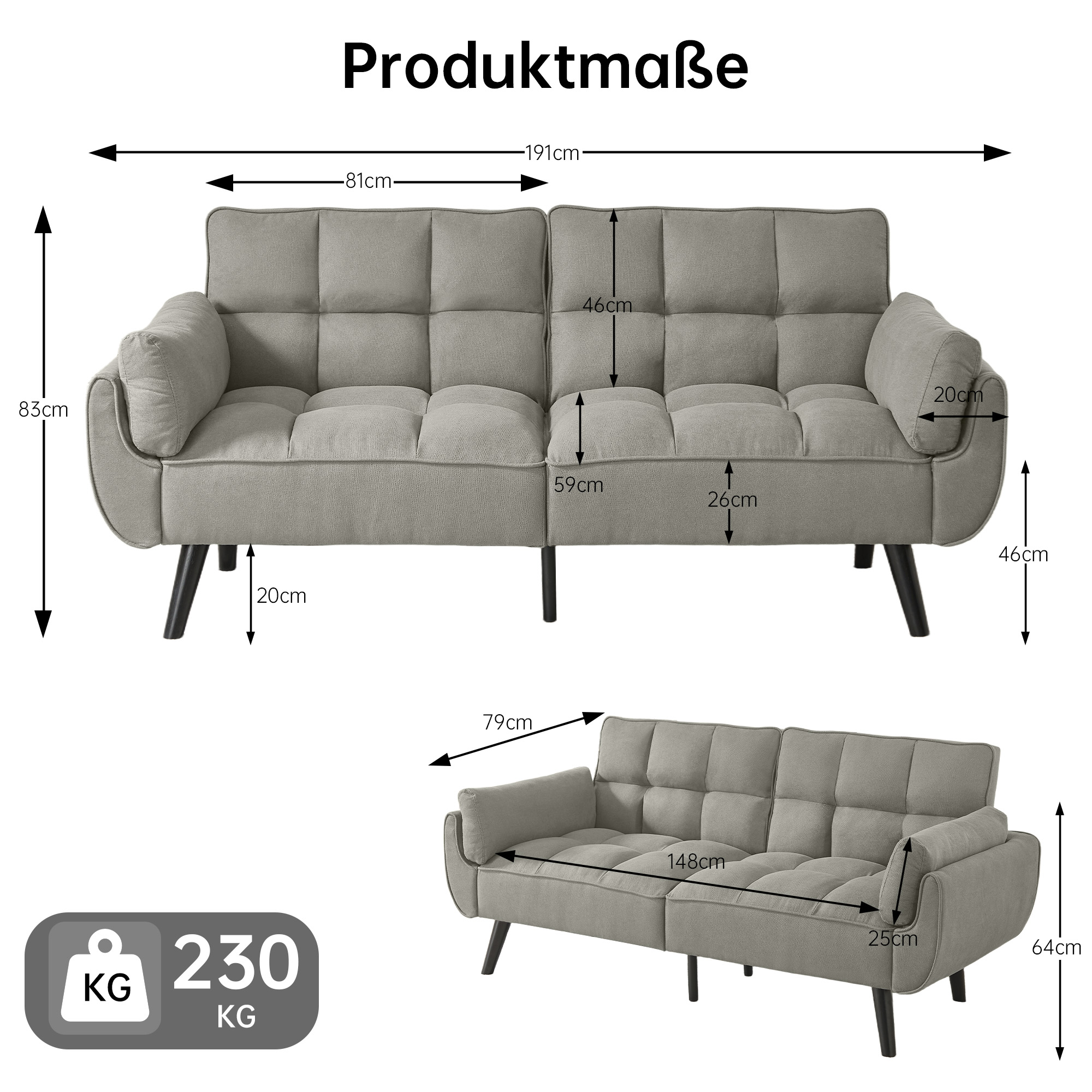  Stylish Durable Construction Convertible Sleeper Sofa Bed
