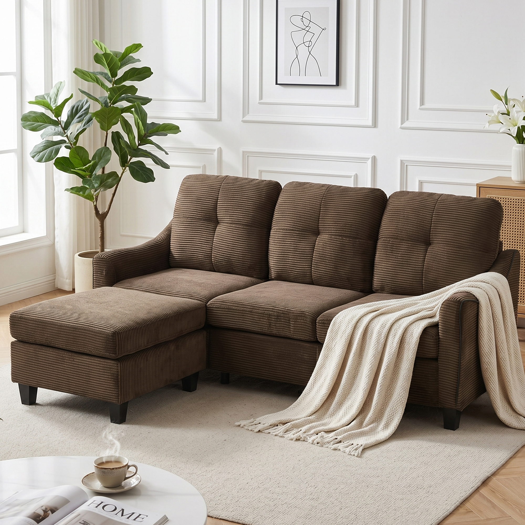 Soft Corduroy 3 Seater Sofa Reclining Living Room Sofa