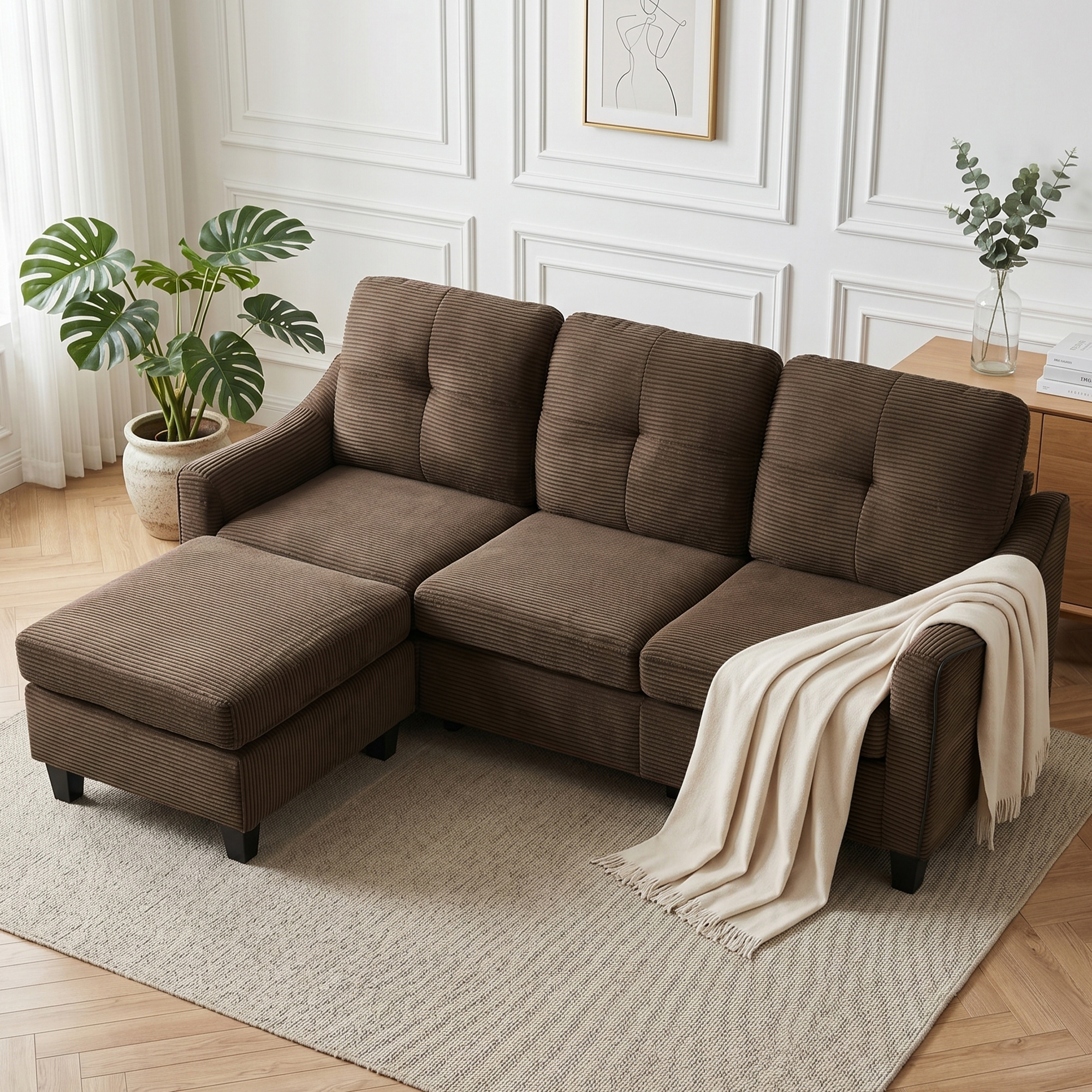 Soft Corduroy 3 Seater Sofa Reclining Living Room Sofa