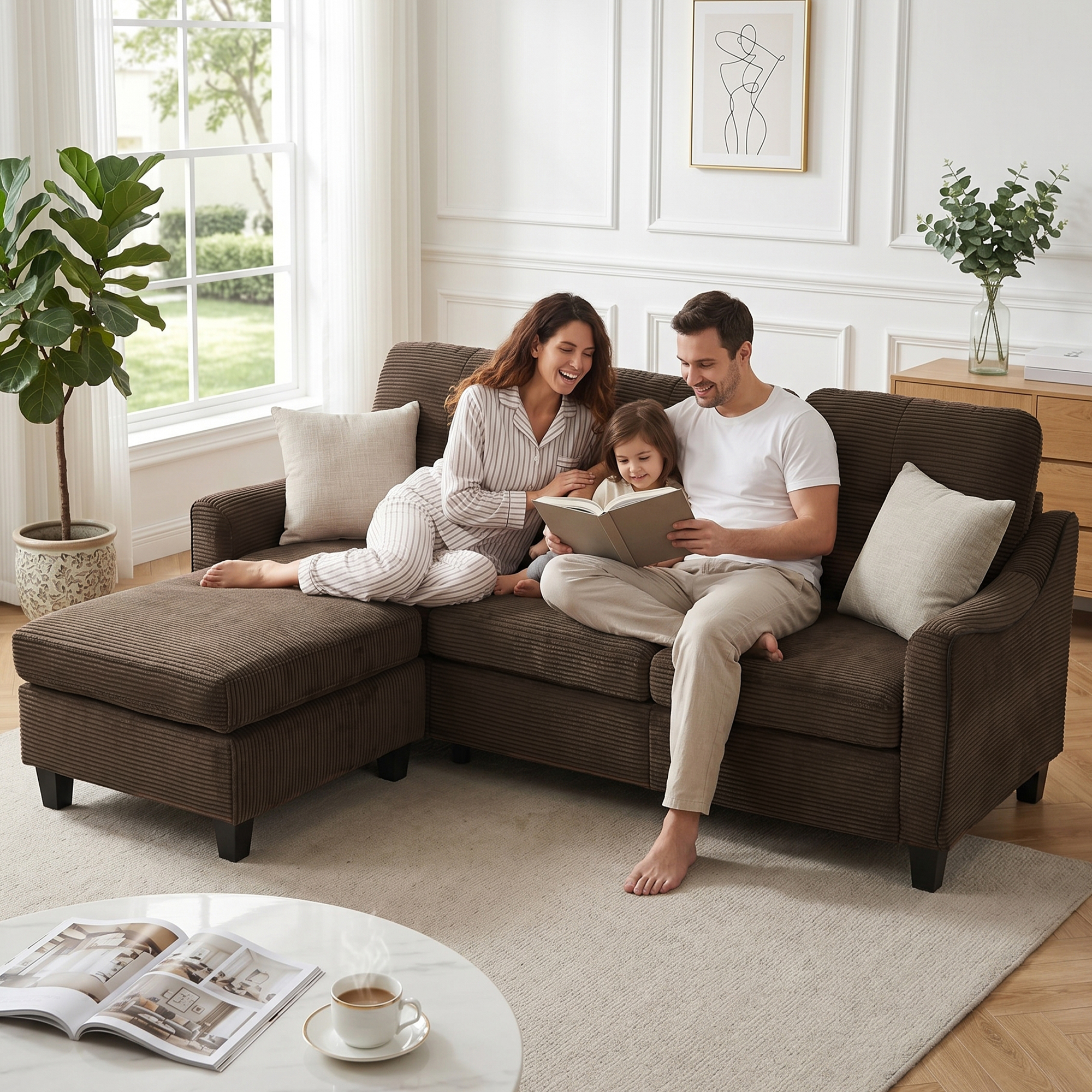 Soft Corduroy 3 Seater Sofa Reclining Living Room Sofa