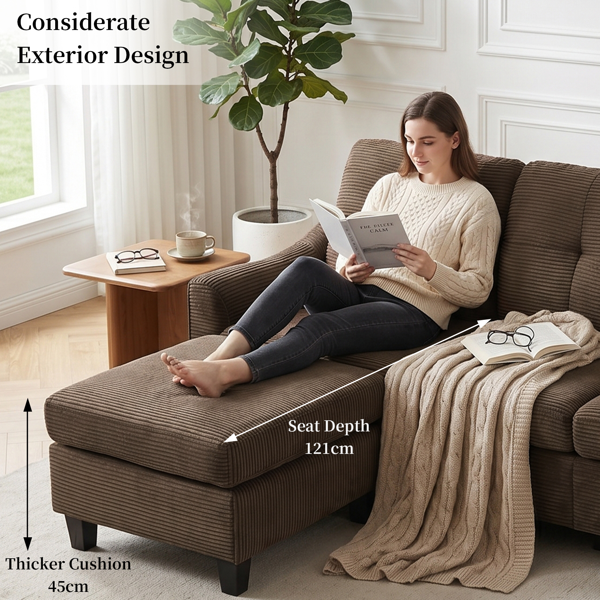 Soft Corduroy 3 Seater Sofa Reclining Living Room Sofa
