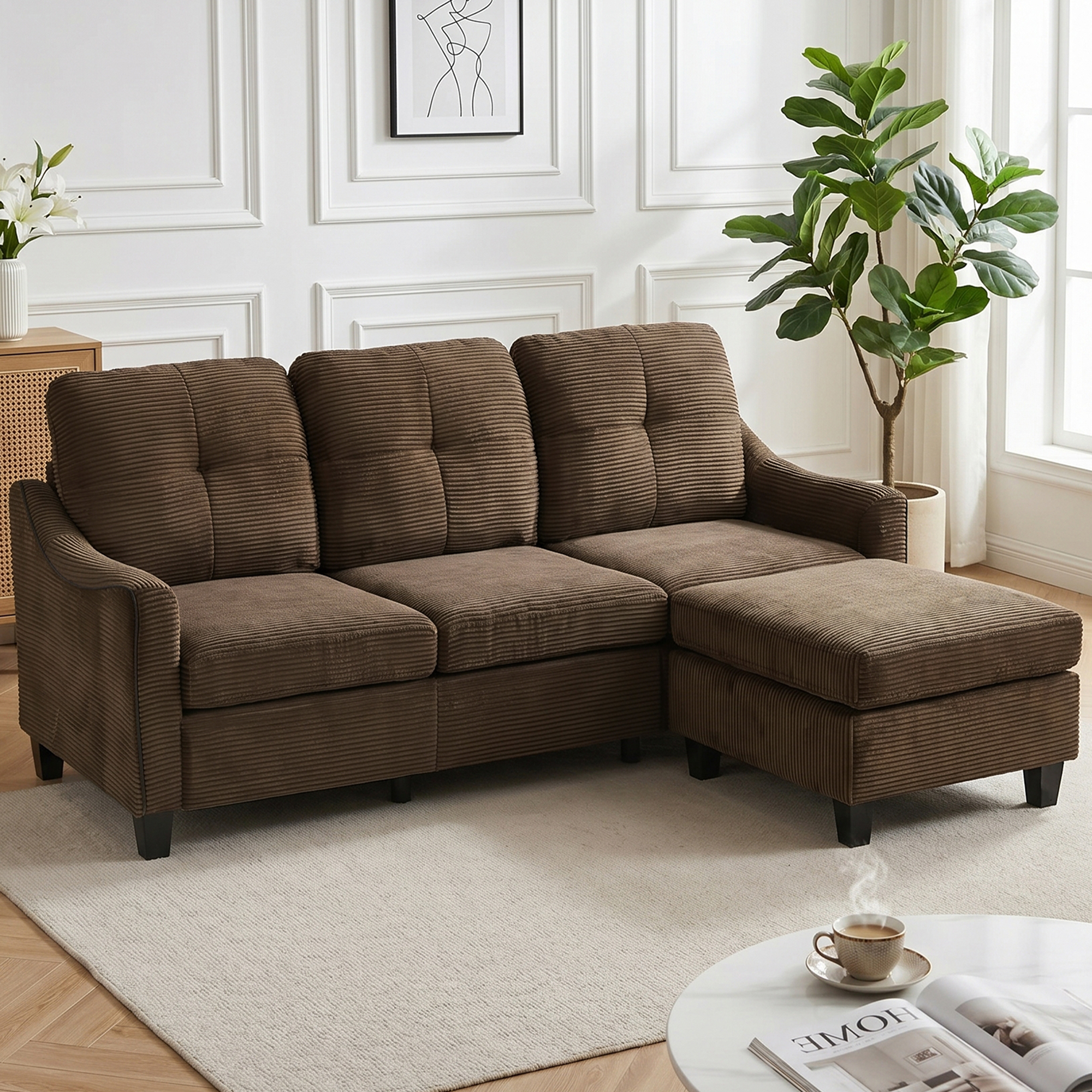 Soft Corduroy 3 Seater Sofa Reclining Living Room Sofa