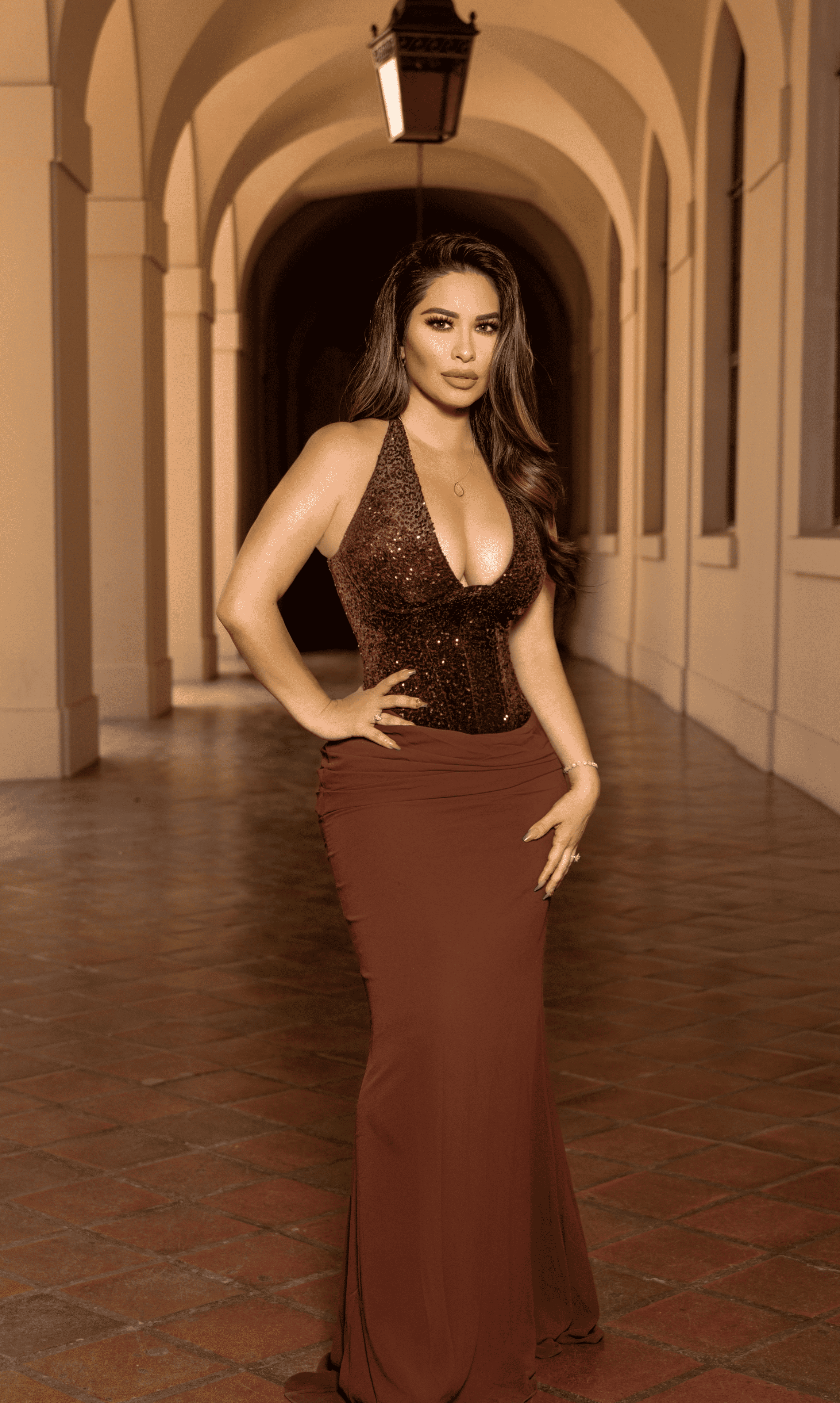Naleza Chic Contour Off Shoulder Asymmetric Ruched Sequin Maxi Dress