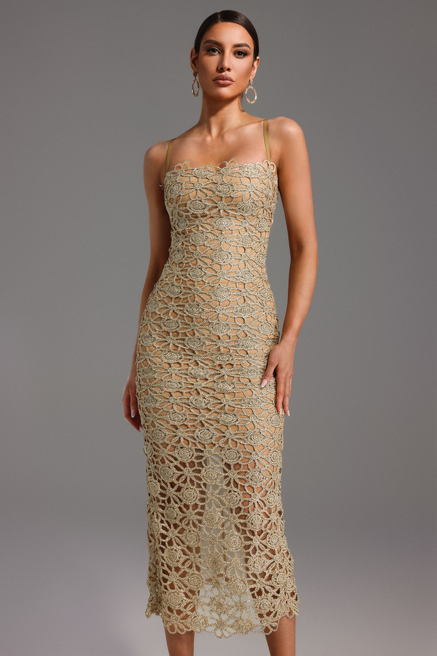 Lelia Sleeveless Hollow Out Slit Midi Dress