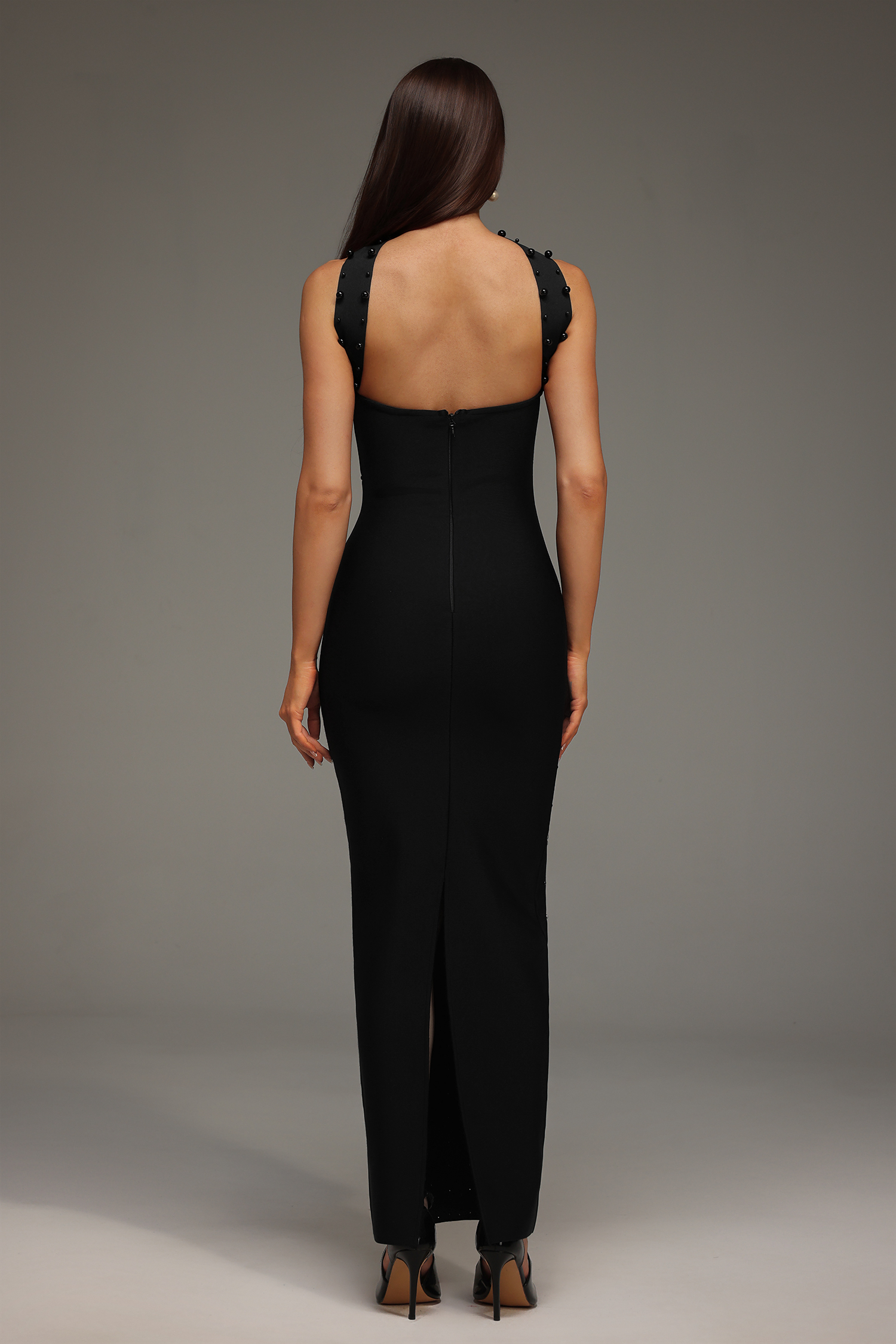 Nesya Sleeveless Pearl Bandage Maxi Dress