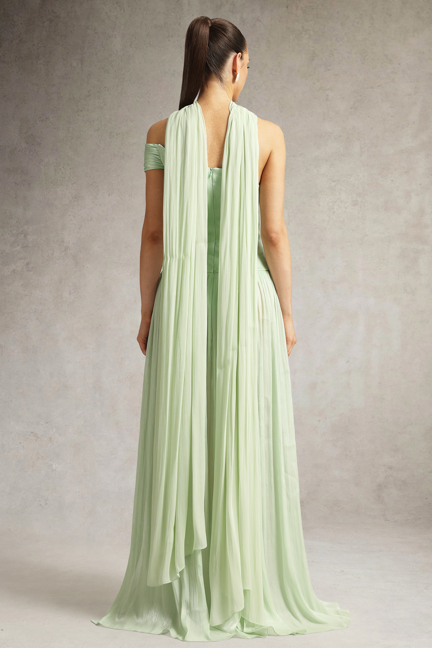 Mellies One Shoulder Floral Ruched High Slit Maxi Dress