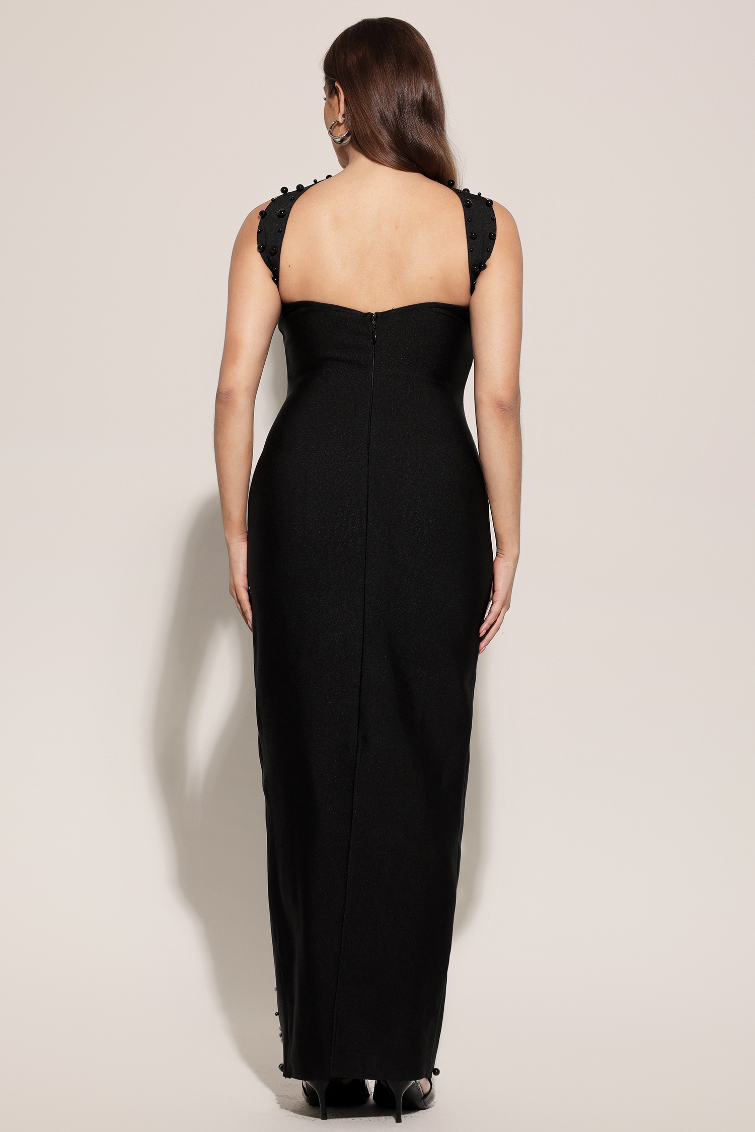 Nesya Sleeveless Pearl Bandage Maxi Dress