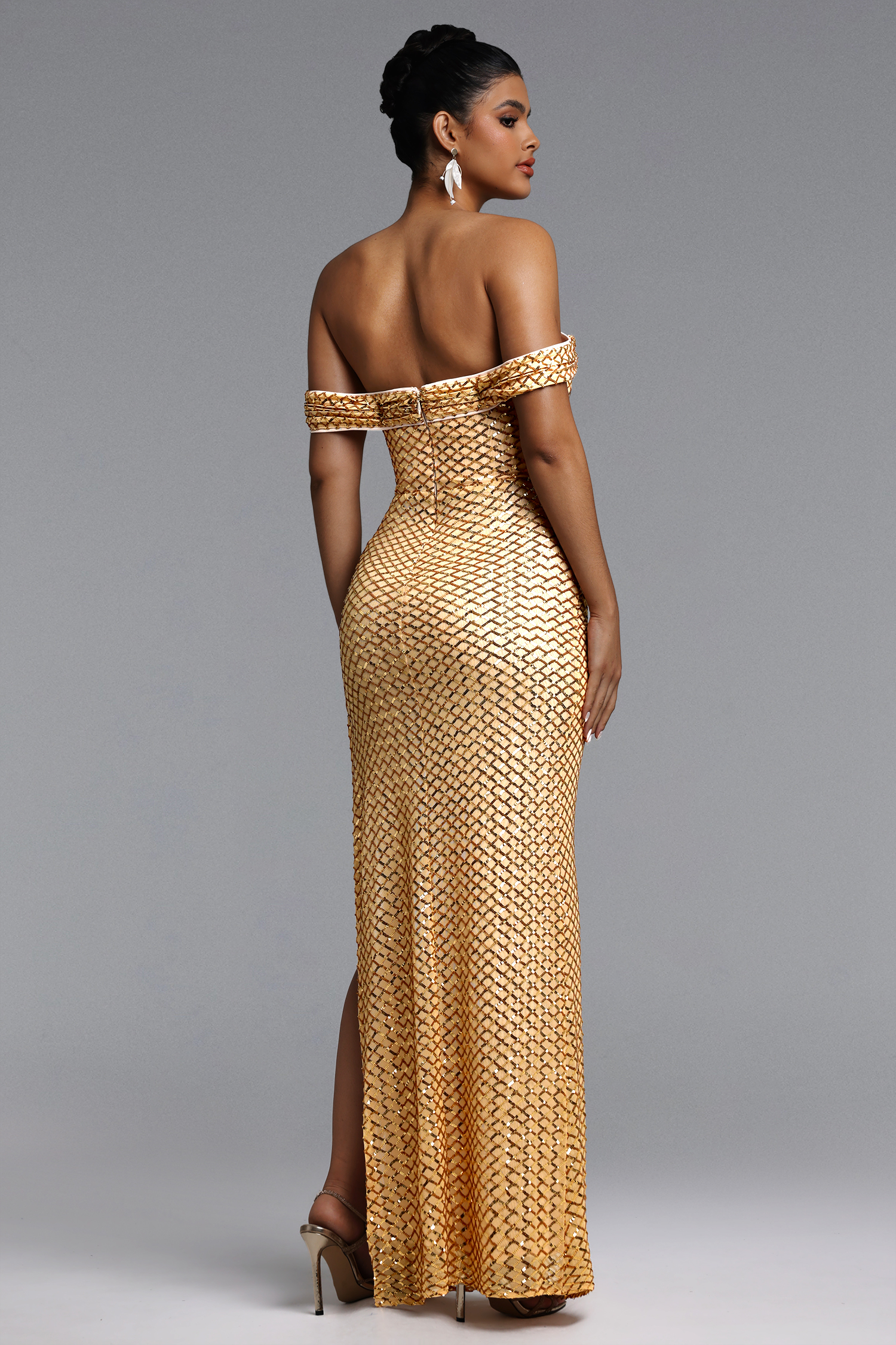 Hulic Glamorous Contour Off Shoulder Sequin Maxi Dress