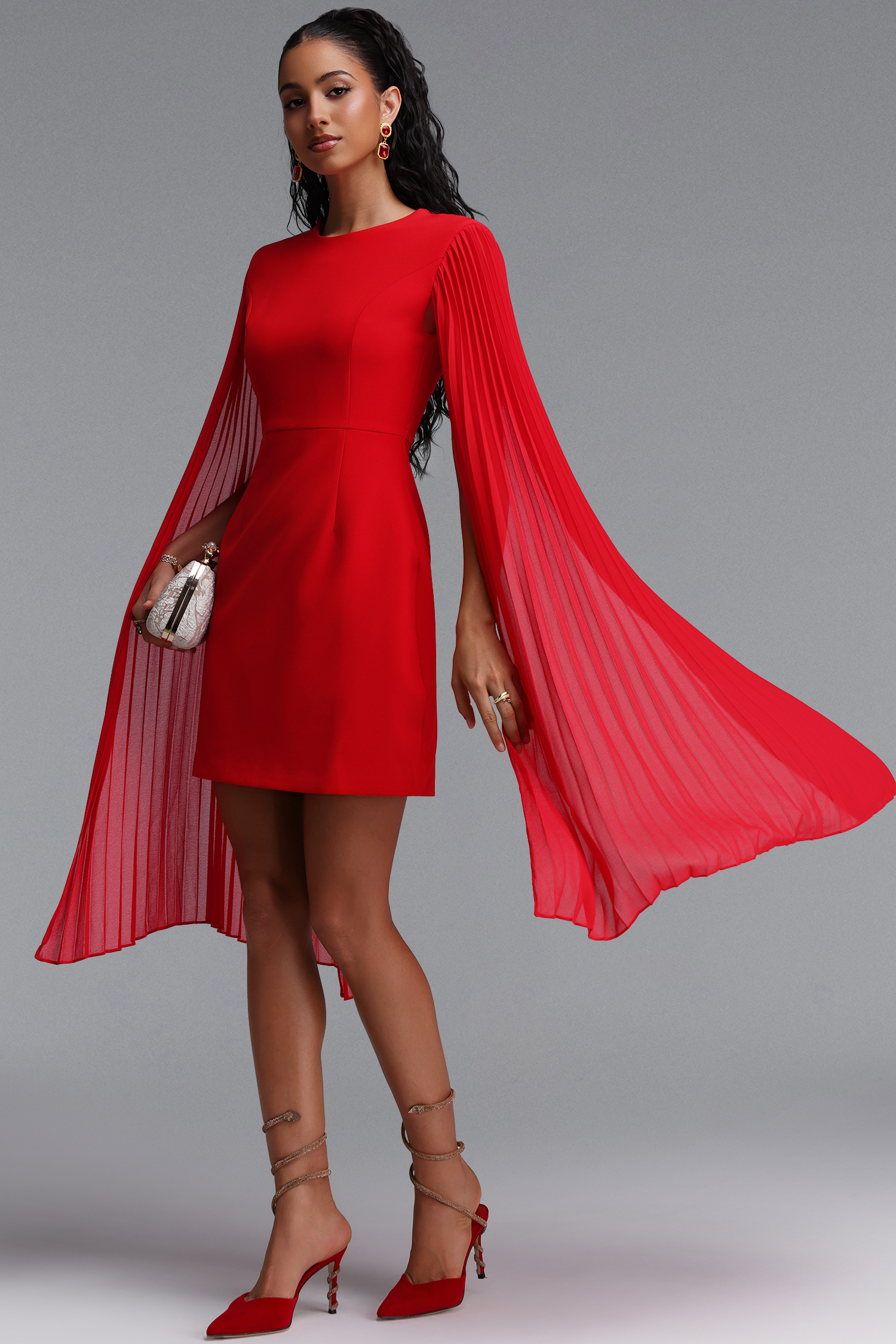 Diona Elegant Cinched Waist Ruched A Line Woven Mini Dress