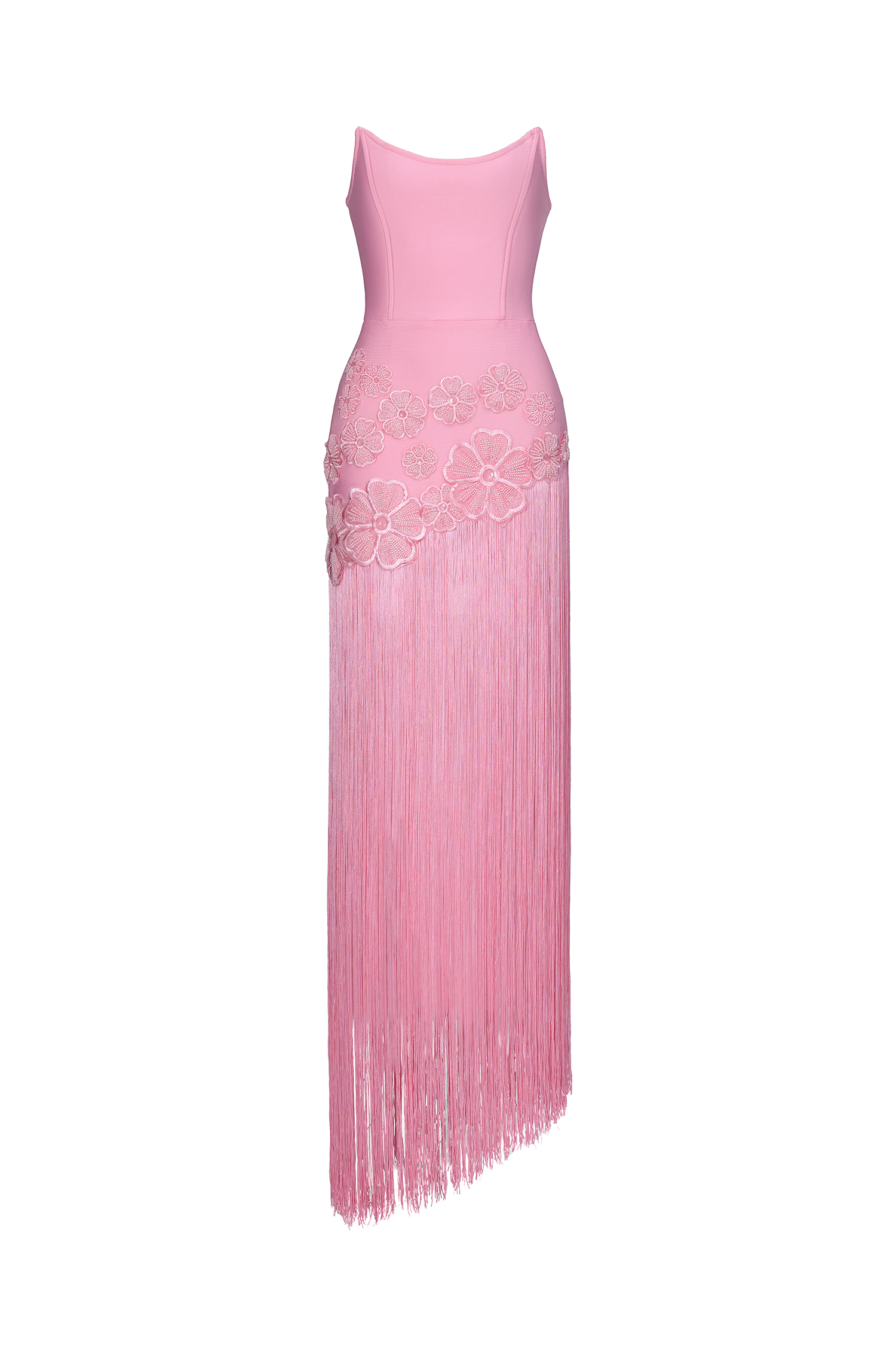 Ezgi Chic Contour Strapless Floral Fringe Bandage Maxi Dress