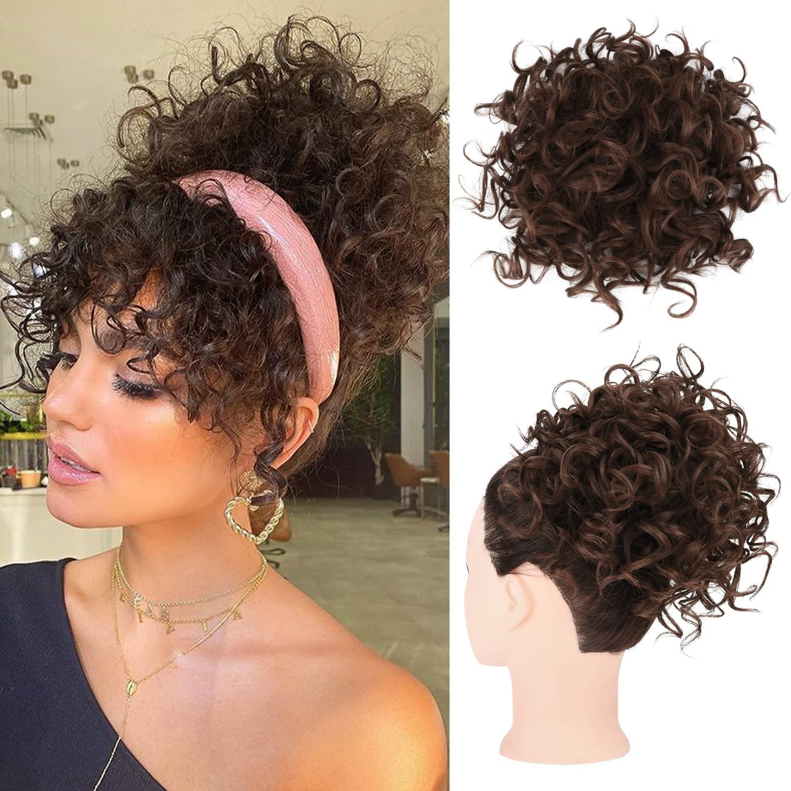 📢📢50% OFF !! Elastic Drawstring Loose Short Curly Bun