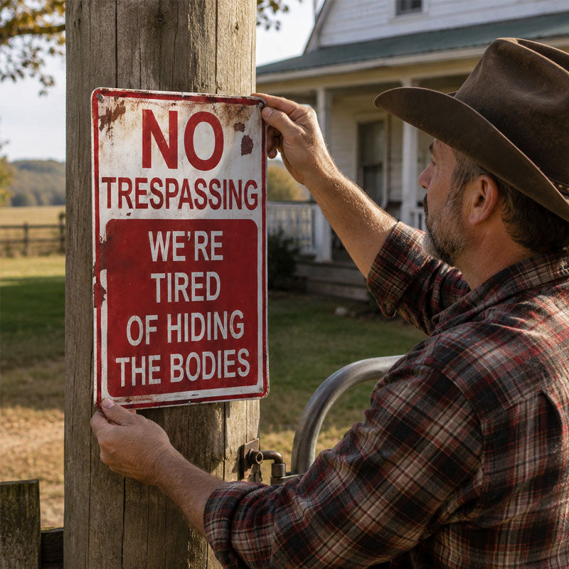 🔥HOT SALE 50% OFF🔥NO TRESPASSING WE'RE TIRED OF HIDING THE BODIE-Nothing says “country living” quite like a little dark humor 😂🌾