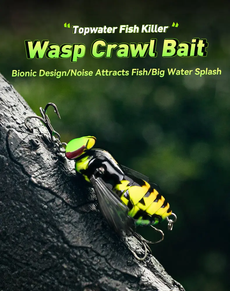 🔥50%OFF🔥🐝 Bionic Wasp Crawl Bait - Topwater Micro Fishing Lure with Acoustic Noise Steel Balls for Bass & Pike Professional Anglers 