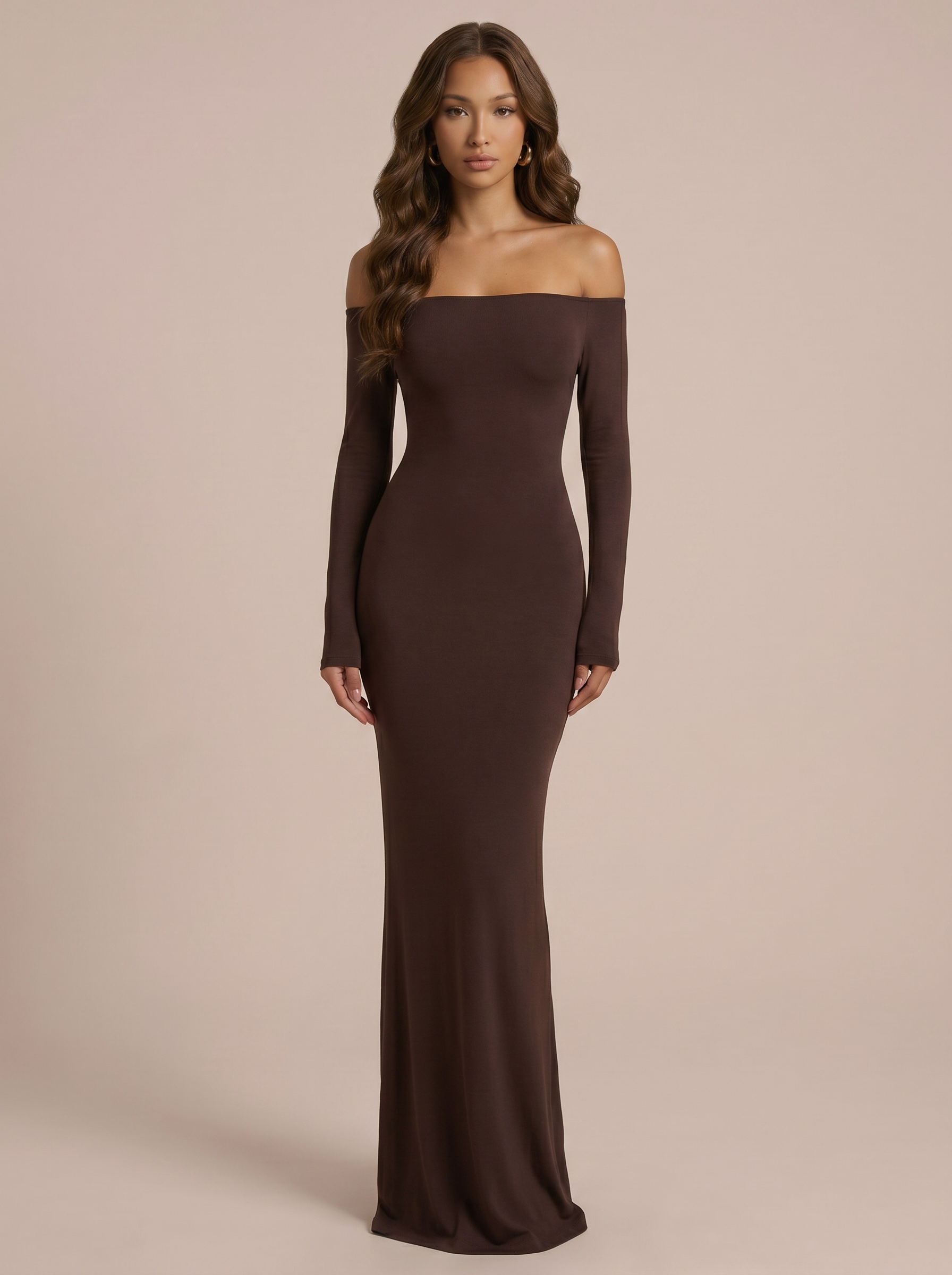 Mozision Women Off Shoulder Long Sleeve Sexy Maxi Dress Bodycon Backless Mermaid Dress Elegant Party Club Evening Long Dress