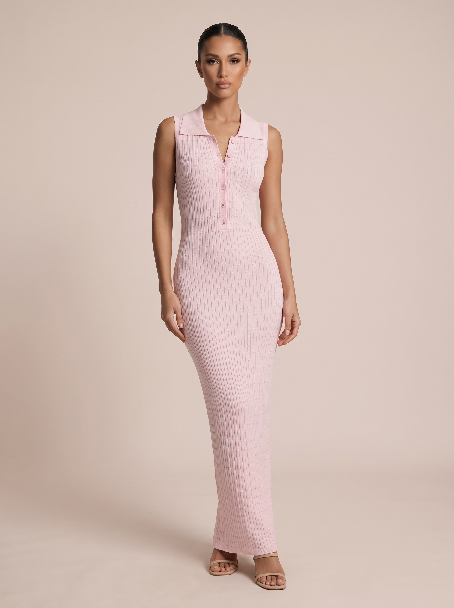 SINGREINY Sleeveless Office Lady Dresses Summer 2026 Female Lapel Button Simple French Elegant Stretchy Knit Bodycon Long Dress