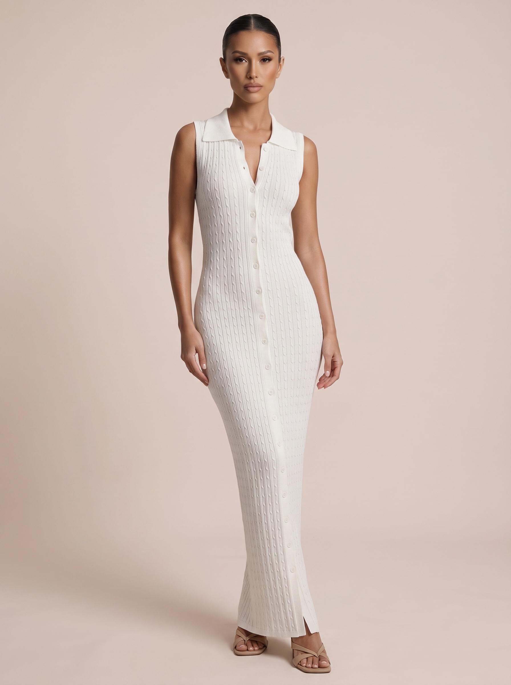 SINGREINY Sleeveless Office Lady Dresses Summer 2026 Female Lapel Button Simple French Elegant Stretchy Knit Bodycon Long Dress