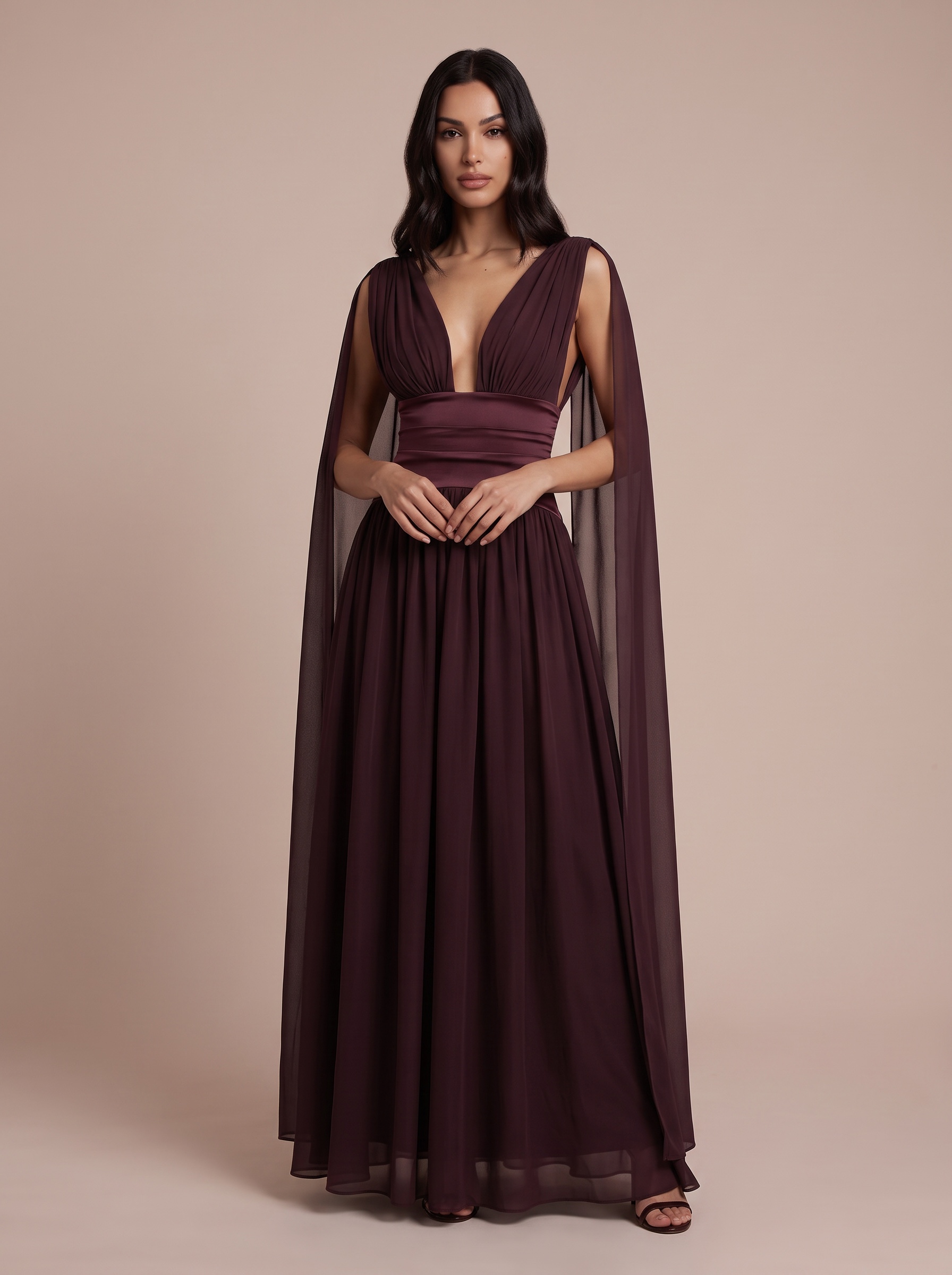 VC 2026 Elegant Burgundy Chiffon Maxi Dress Women Deep V Neck Sleeveless Backless Evening Dress Empire Waist A Line Formal Gown