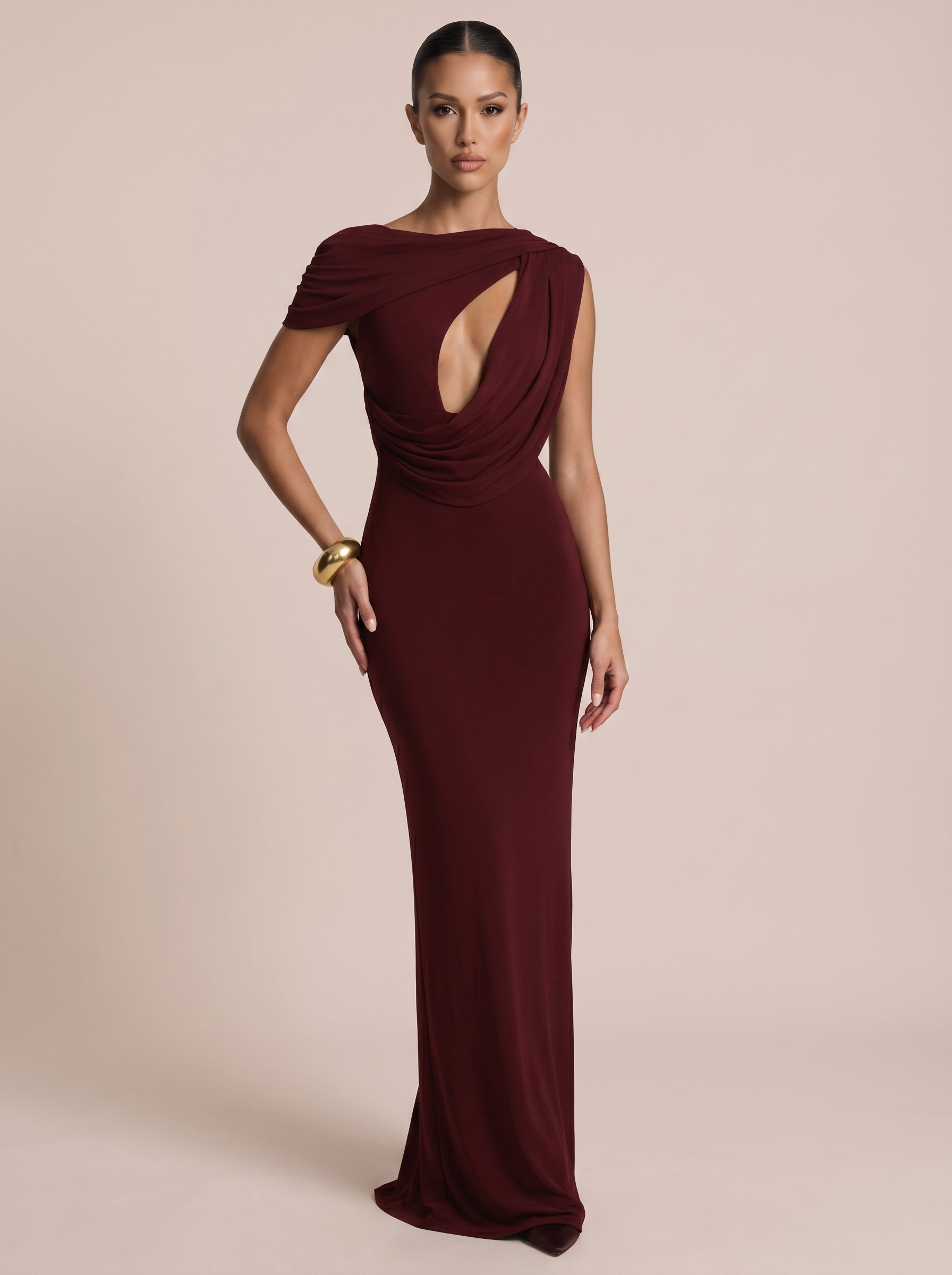 Mozision Cut Out One Shoulder Sexy Maxi Dress Women Elegant Draped Bodycon Evening Gown Club Party Long Formal Cocktail Dress