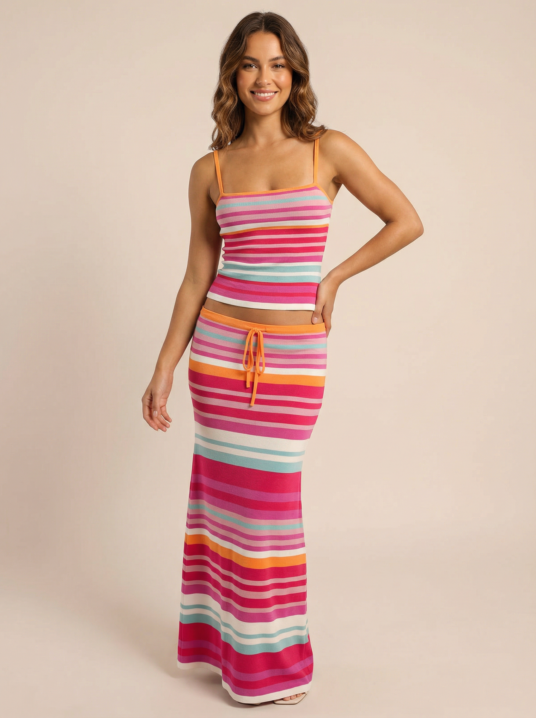 Kaella Striped Print Top & Maxi Skirt Two Piece Set