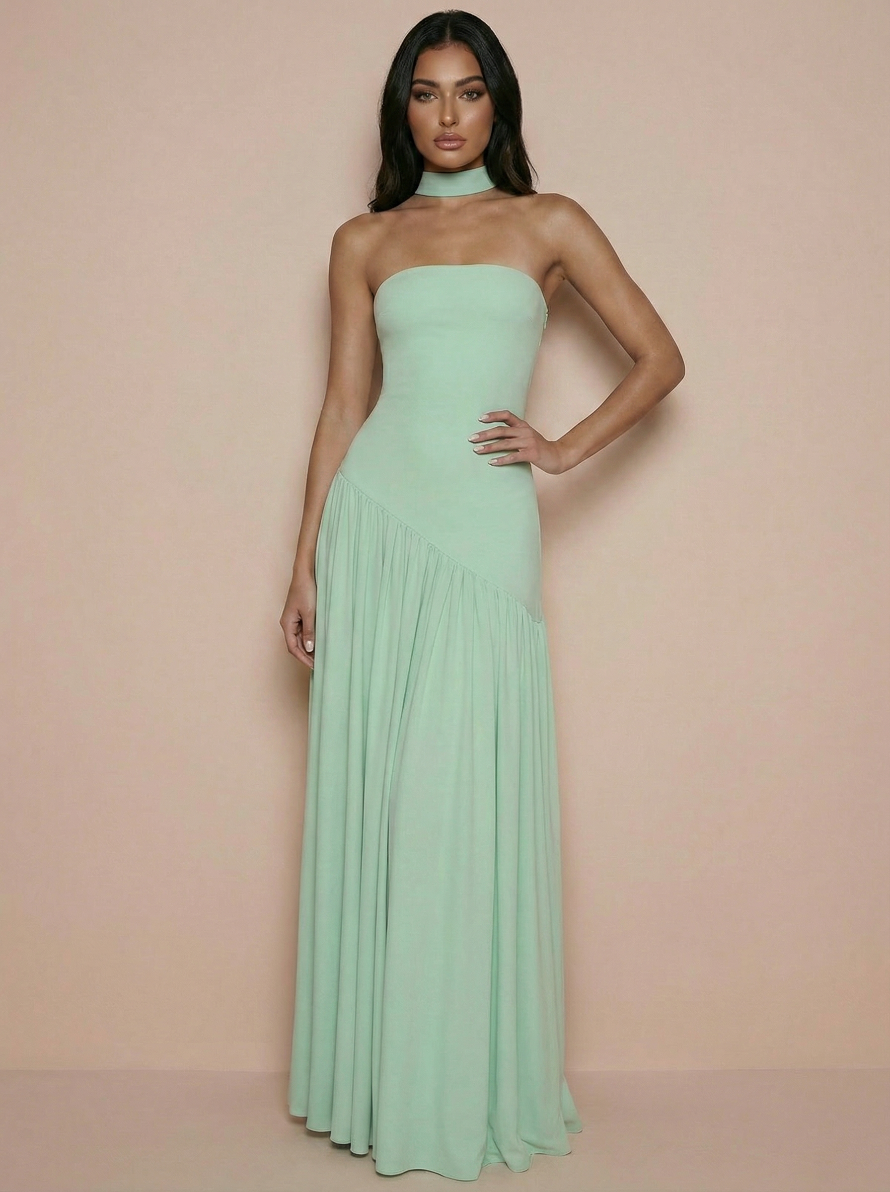 Vilma Light Green Strapless A Line Maxi Dress