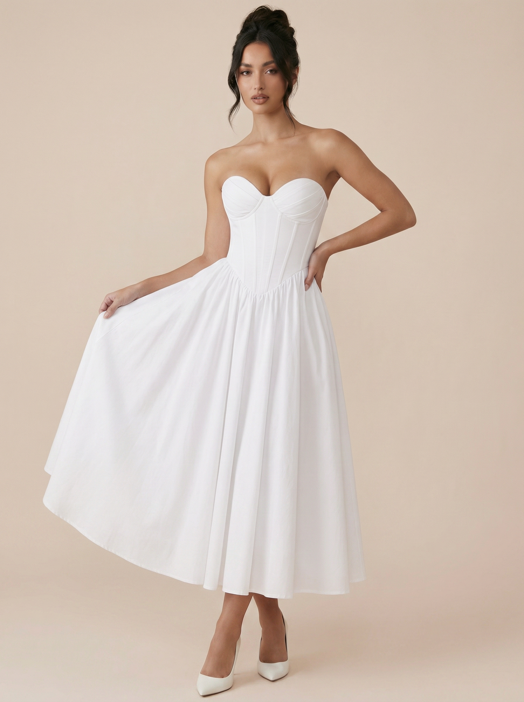 Inga Strapless A-Line Elegant Sundress Midi Dress