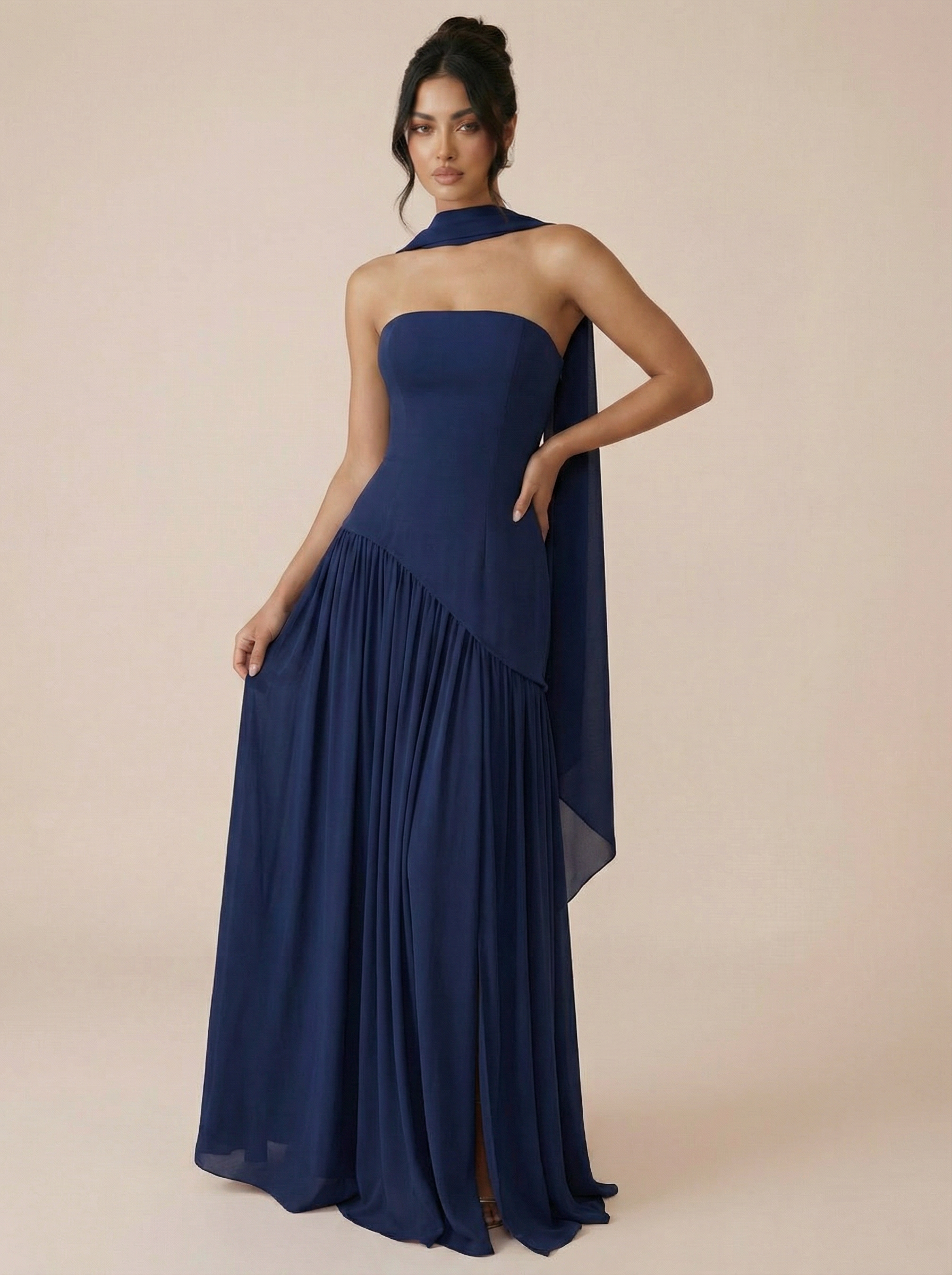 Raya Elegant Scarf Strapless Maxi Dress - Sale