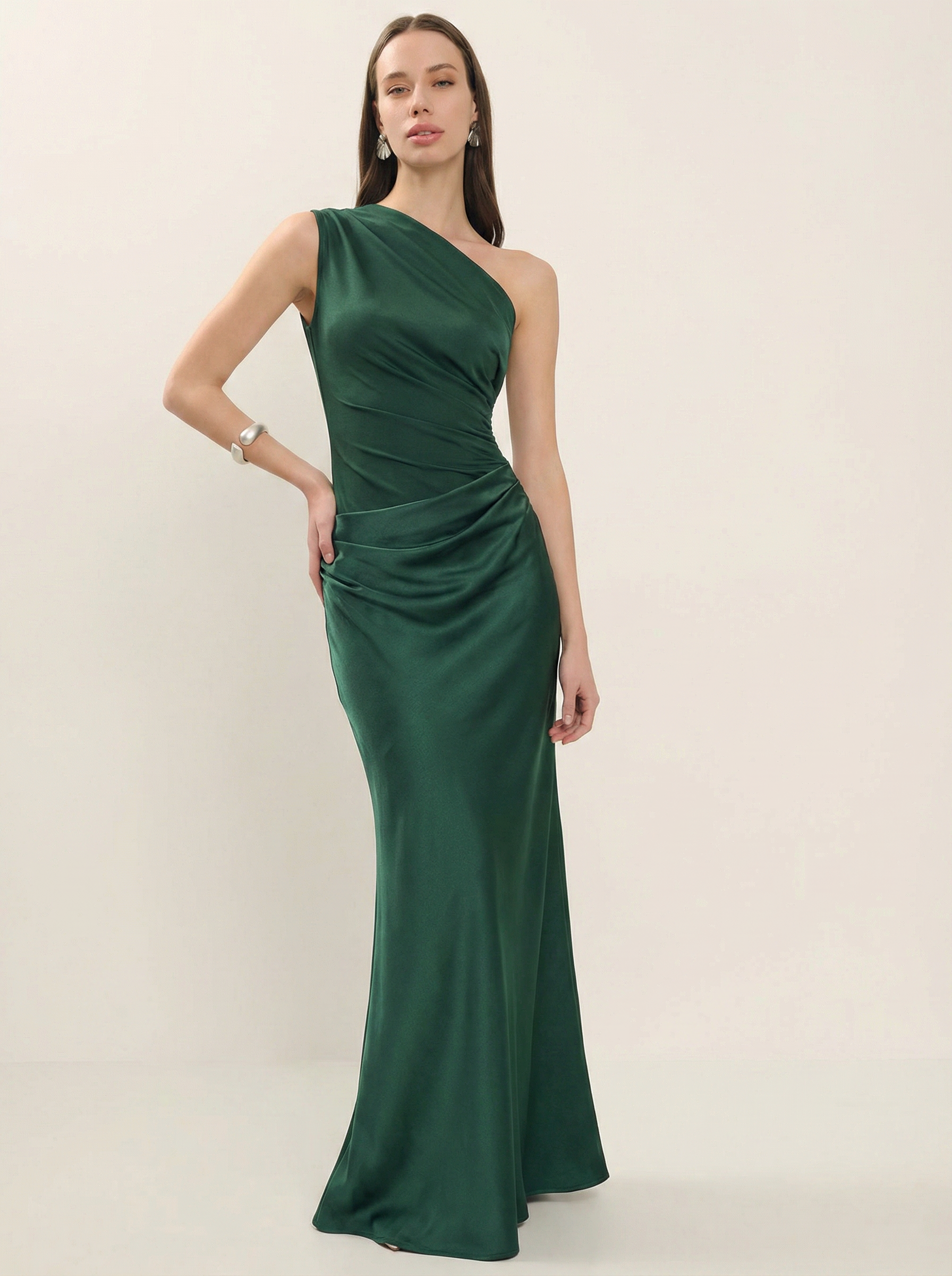 Lalia Satin One Inclined Shoulder Maxi Dress