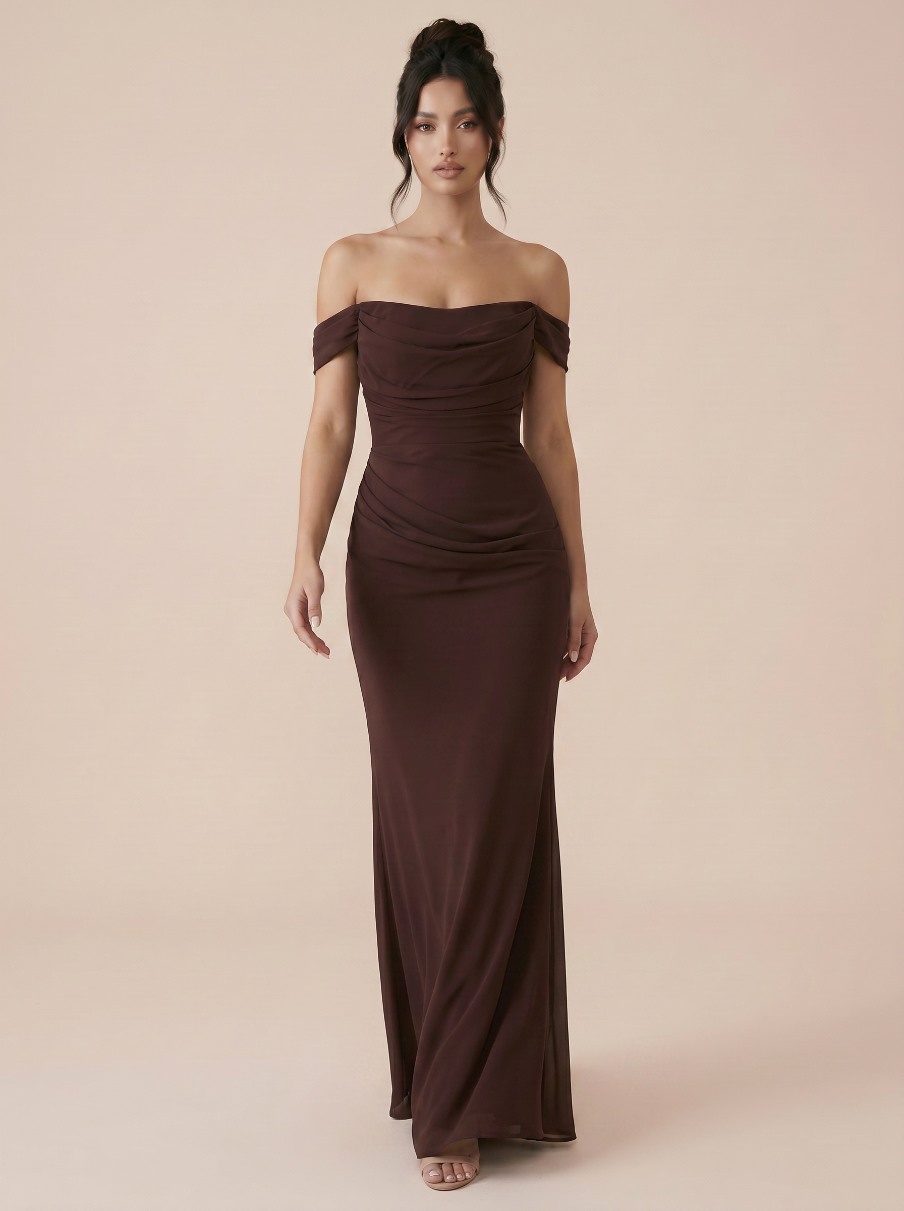 Noor Brown Off the Shoulder Handmade Maxi Dress