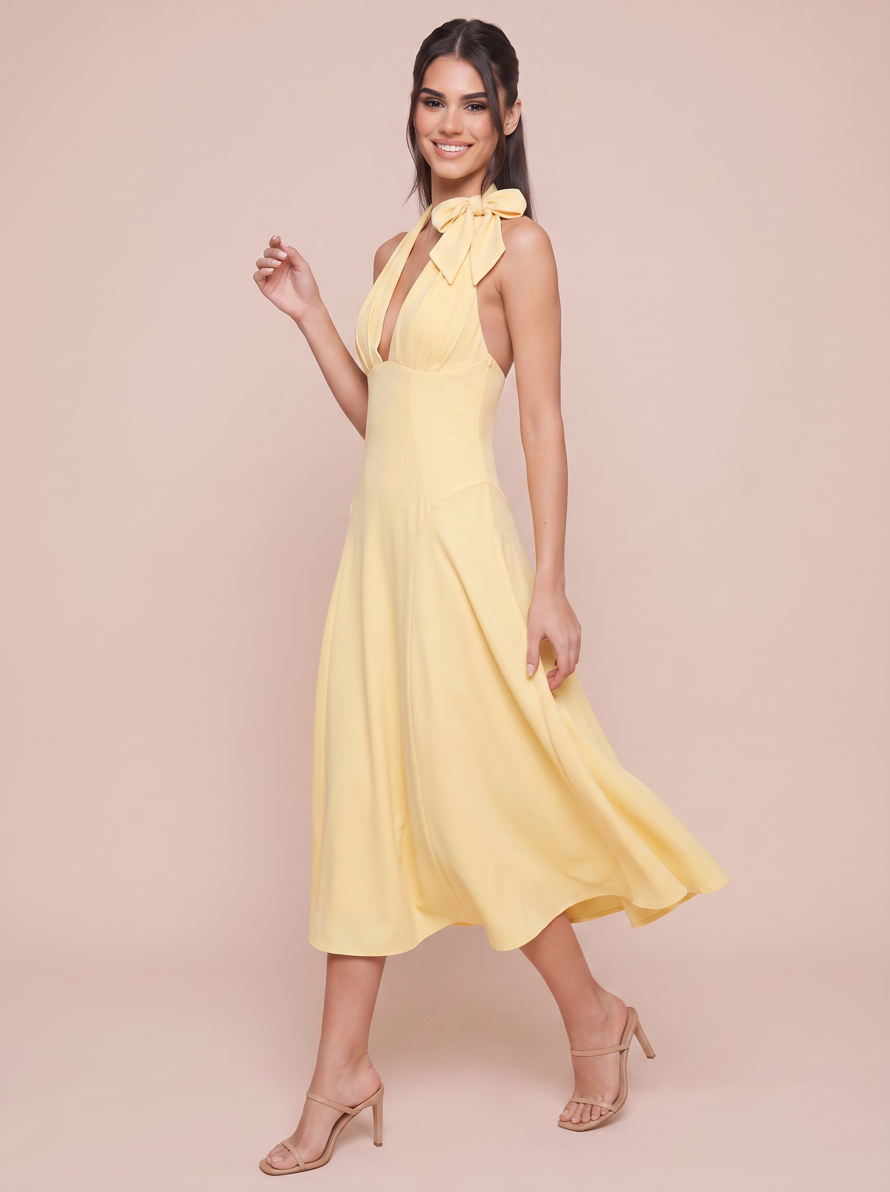 Billie Yellow Halter A-line Summer Midi Dress