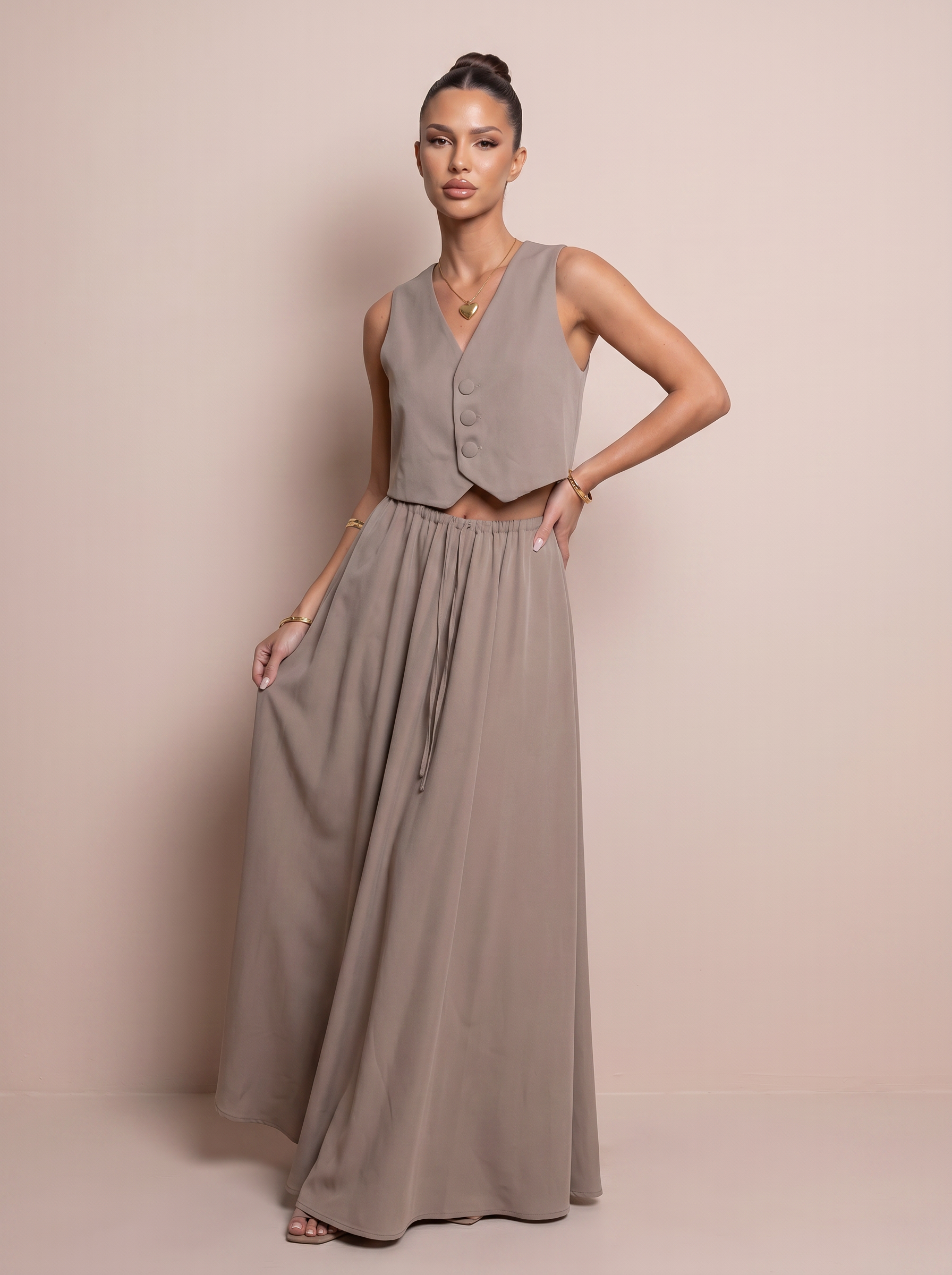 Louisa Two Piece Set Crop Top With High Waist Maxi Skirt Outfit