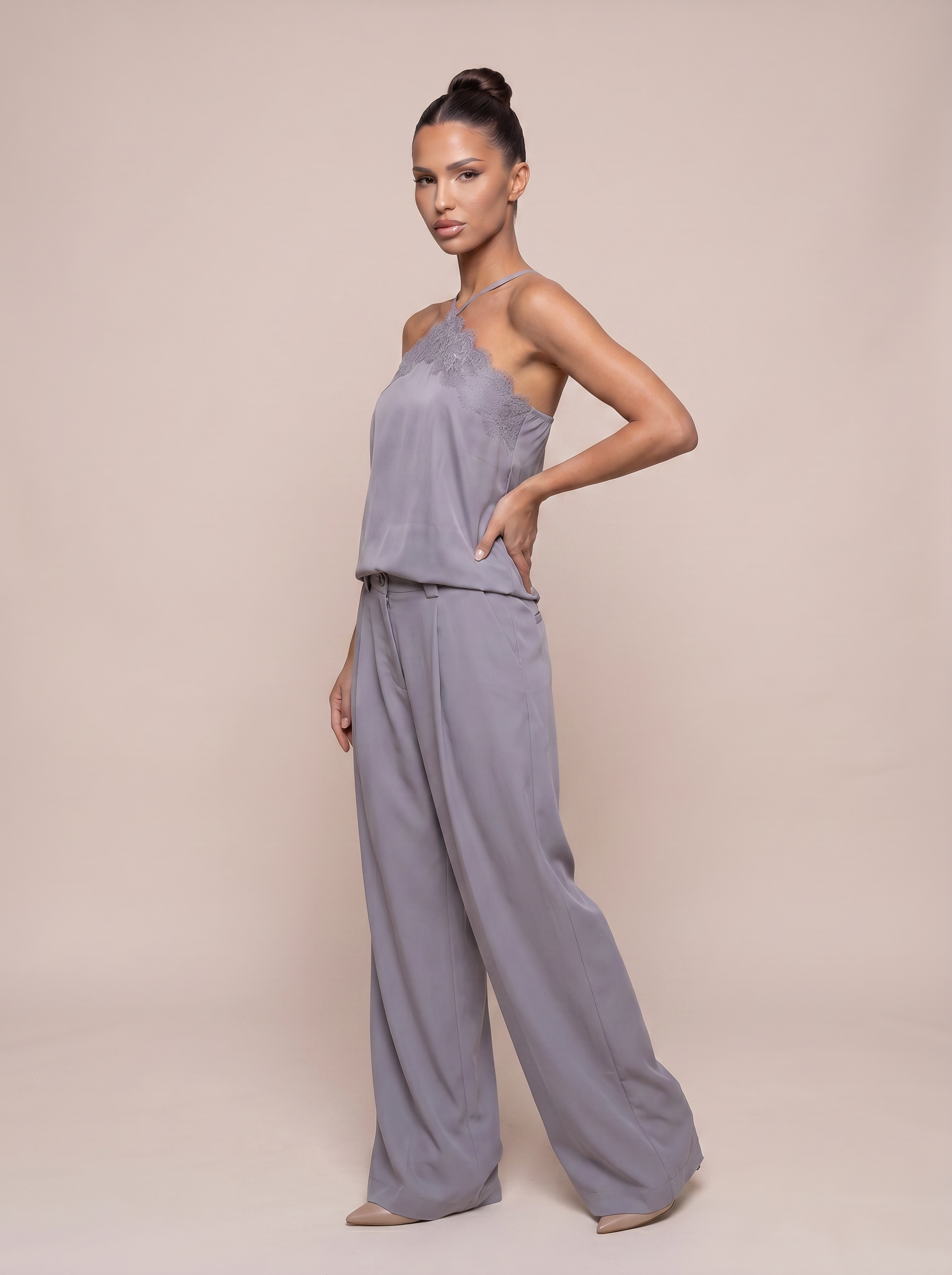 Cindele Satin Trousers & Tank Top Two Piece Set Outfit