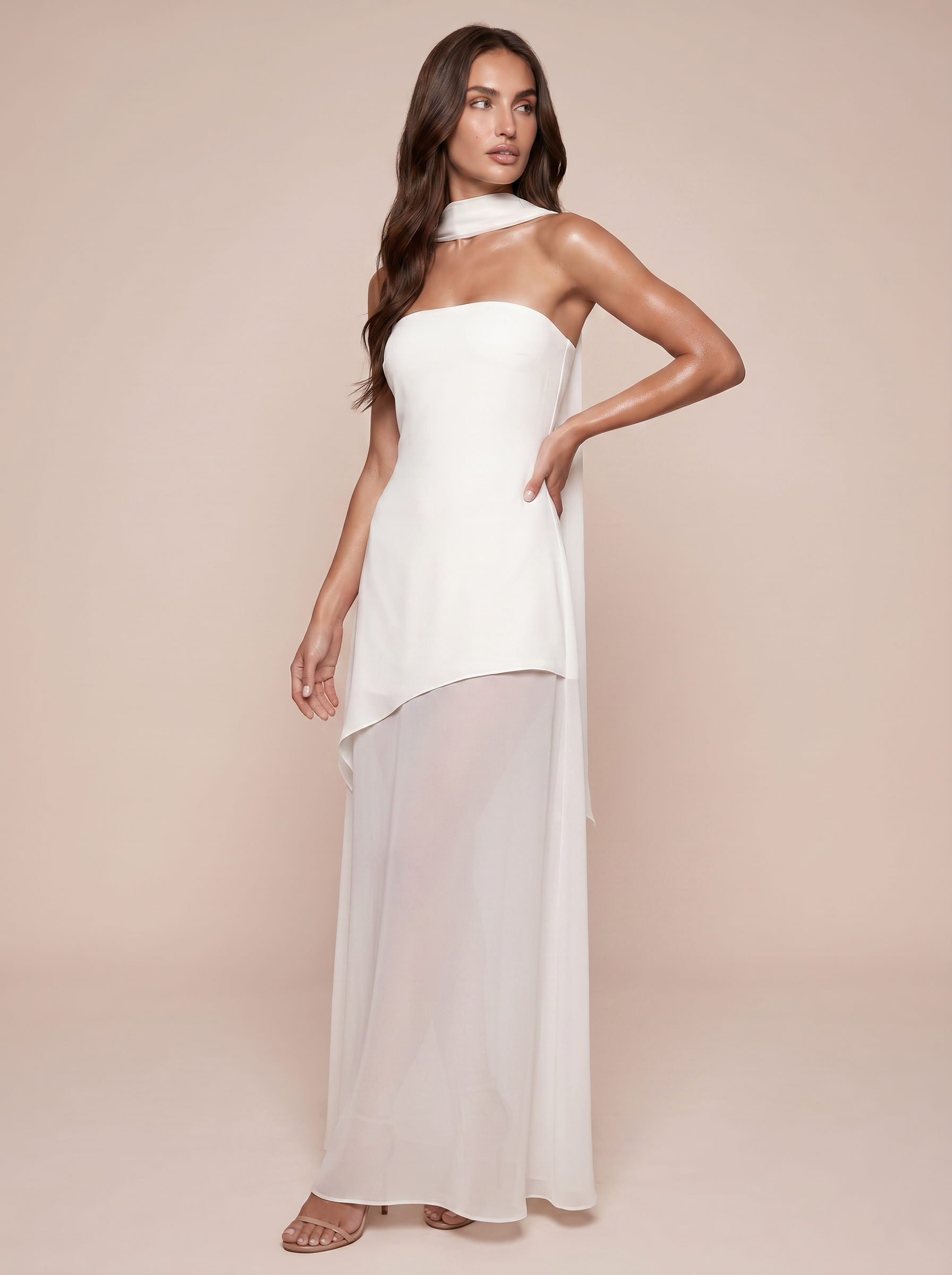 Ophelia White Mesh Strapless Maxi Dress
