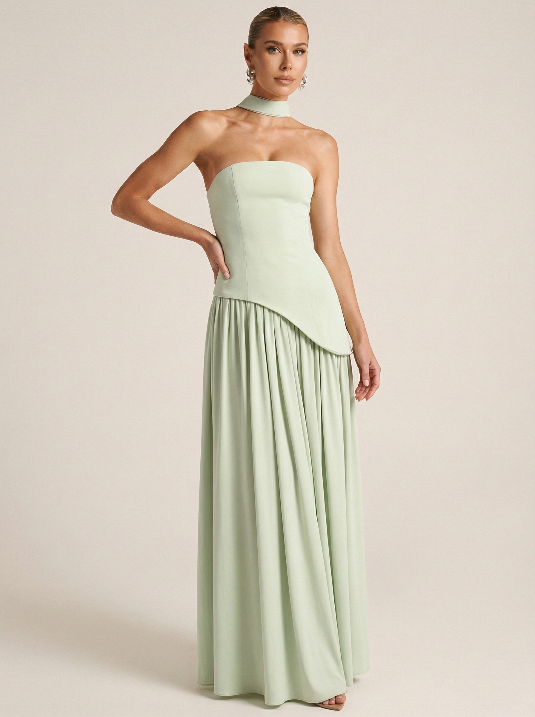 Raya Elegant Scarf Strapless Maxi Dress - Sale