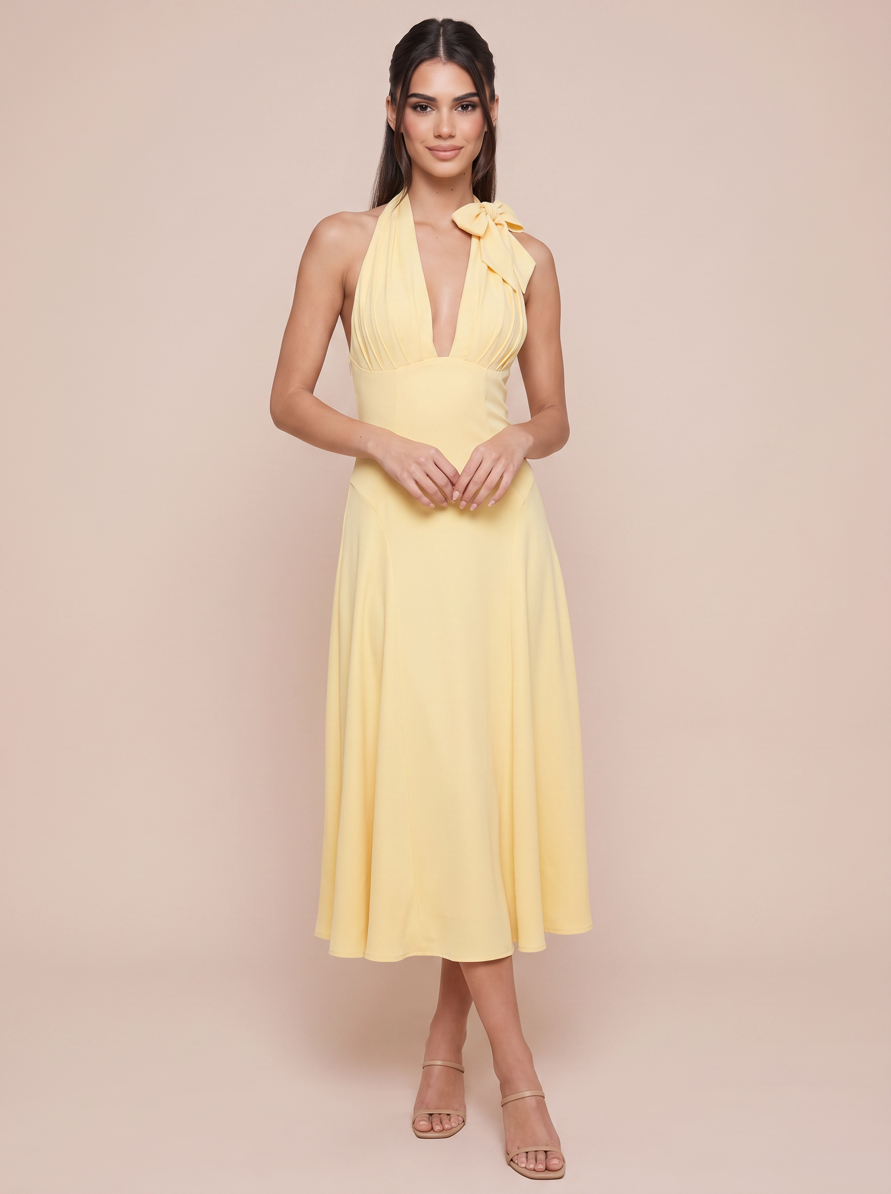 Billie Yellow Halter A-line Summer Midi Dress