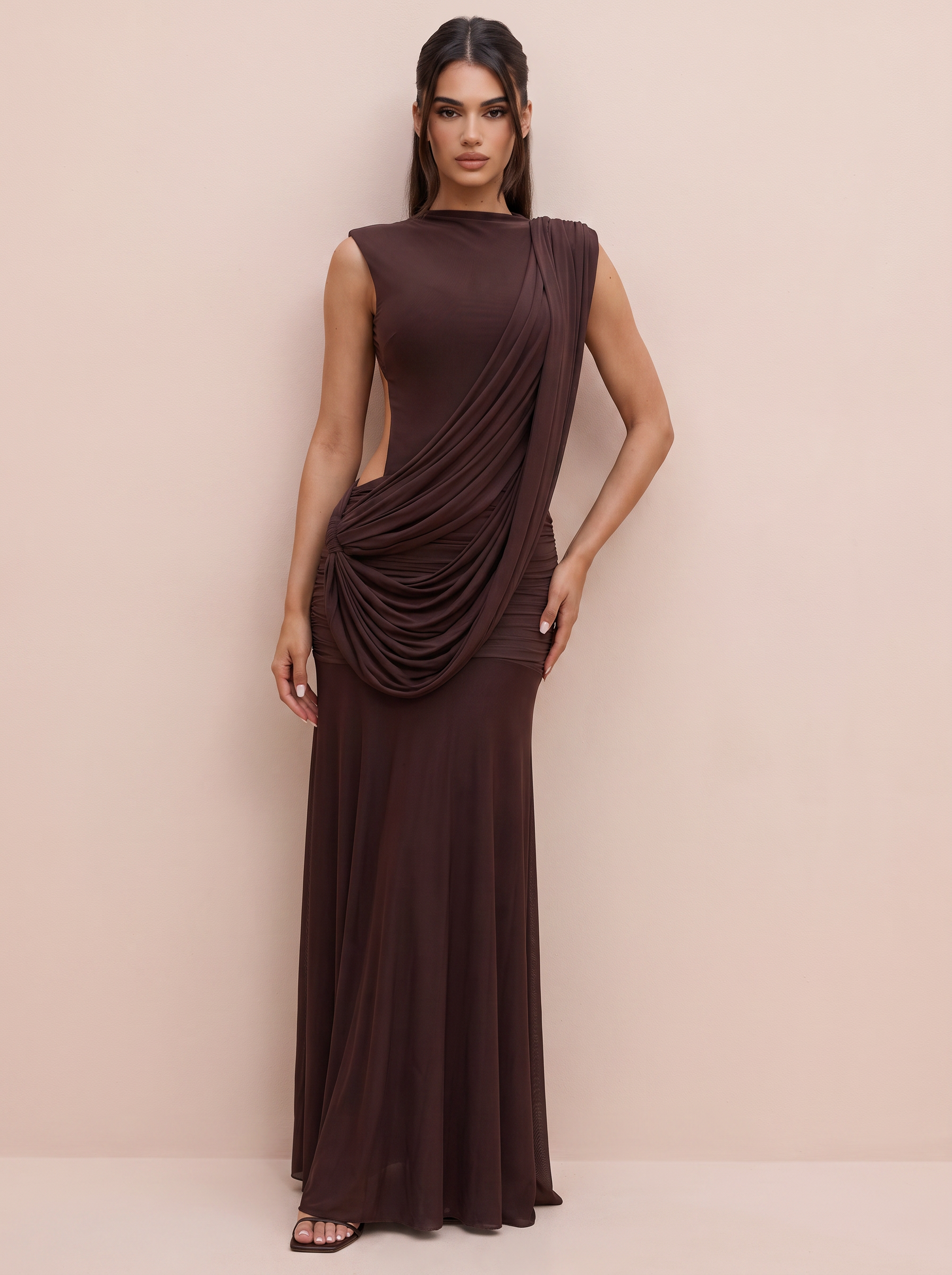 Alessandra Pleated Sleeveless Splice Backless Maxi Dress