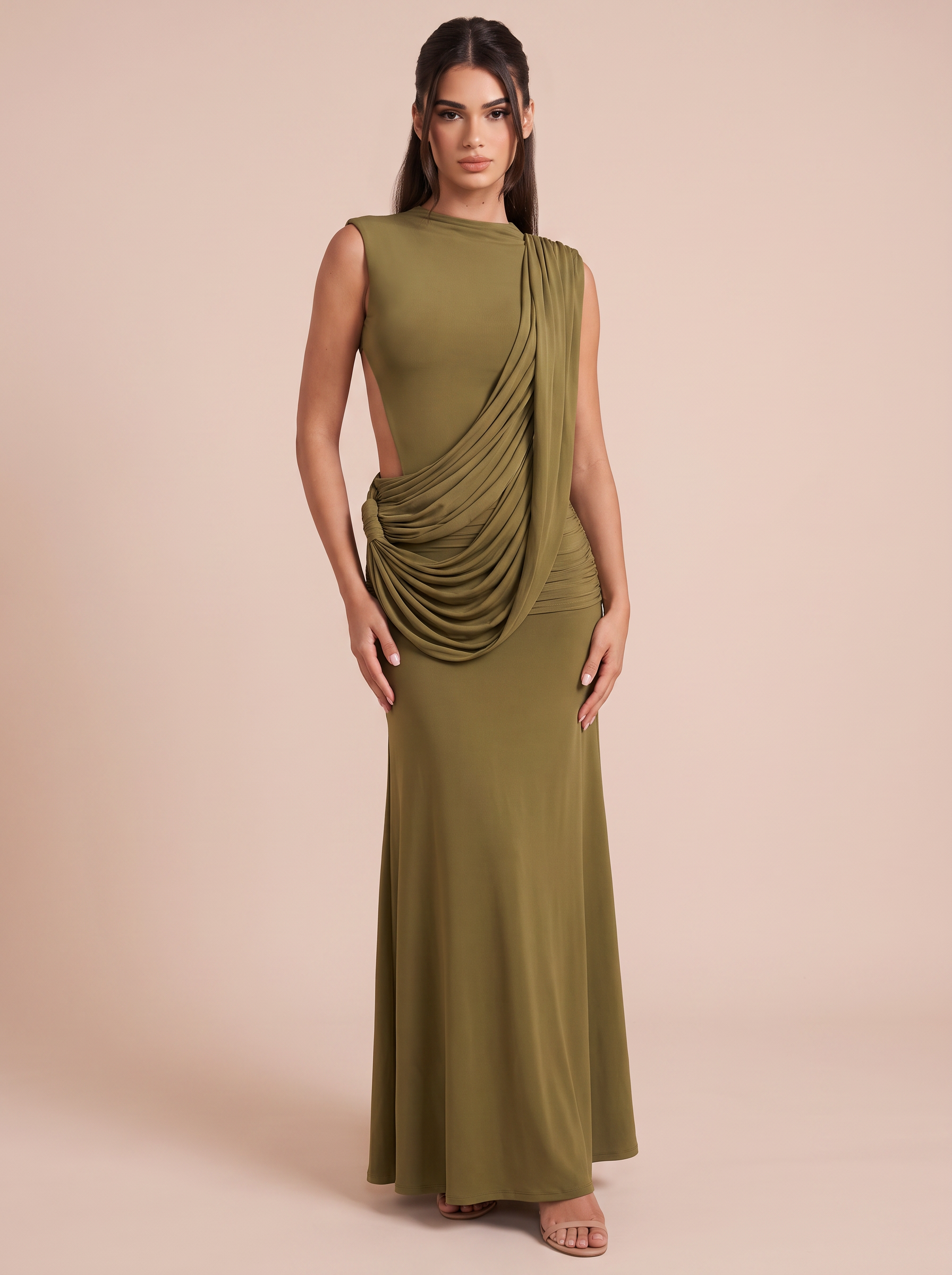 Alessandra Pleated Sleeveless Splice Backless Maxi Dress