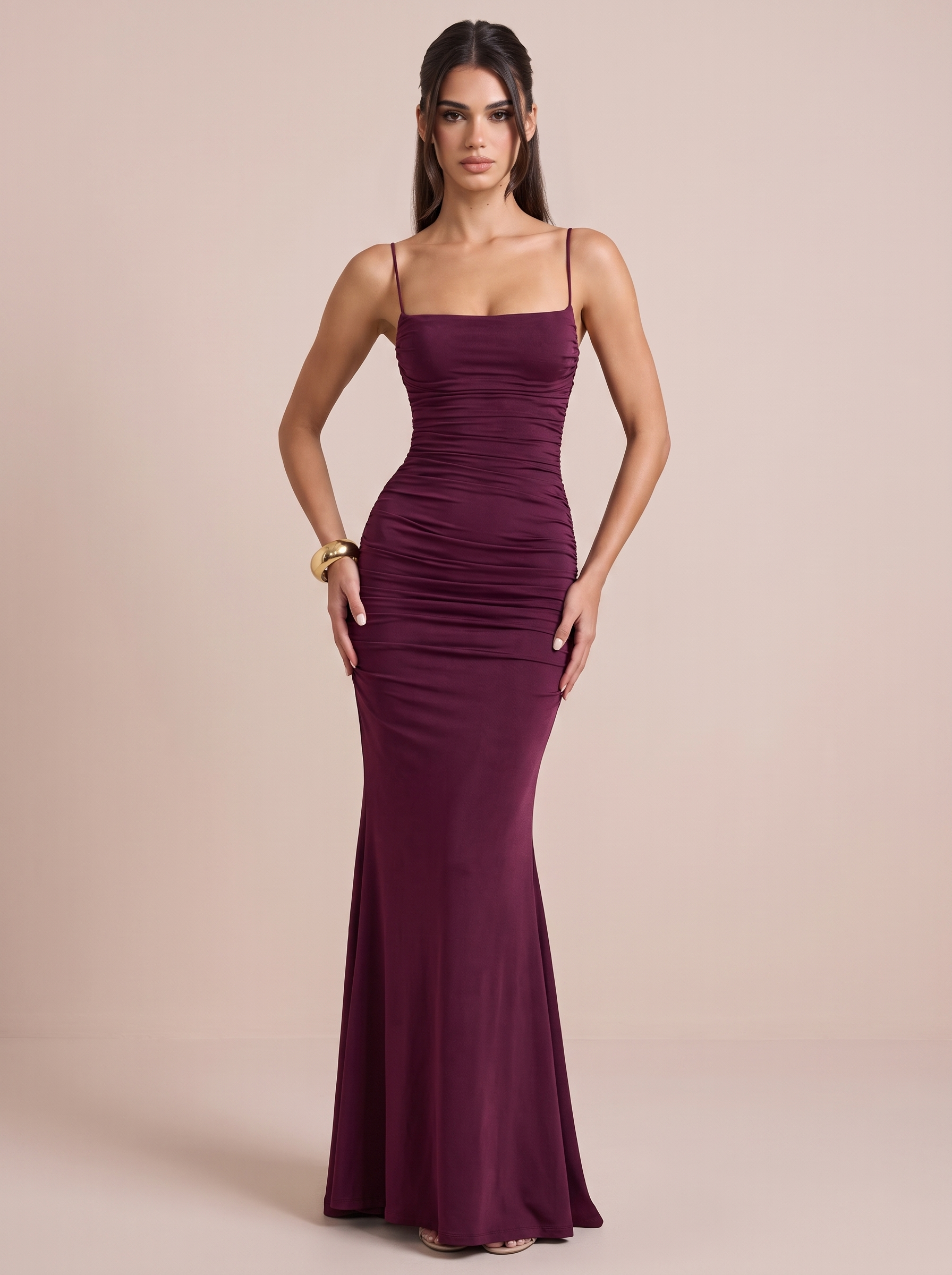 Viola Spaghetti Strap Backless Pleated Maxi Dress
