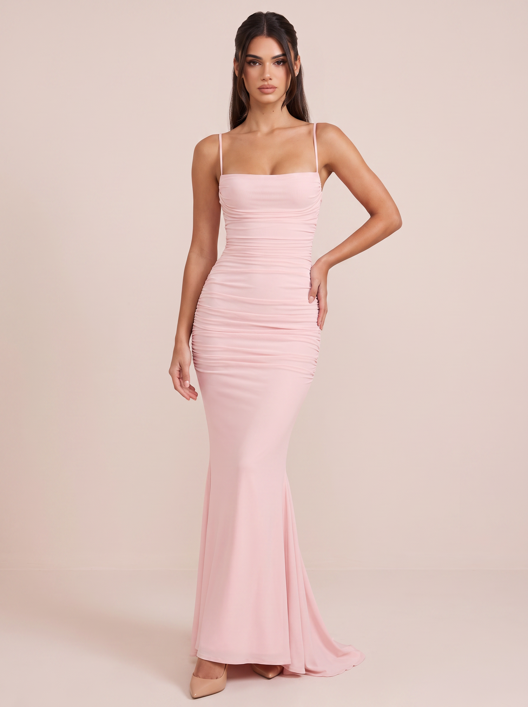 Viola Spaghetti Strap Backless Pleated Maxi Dress