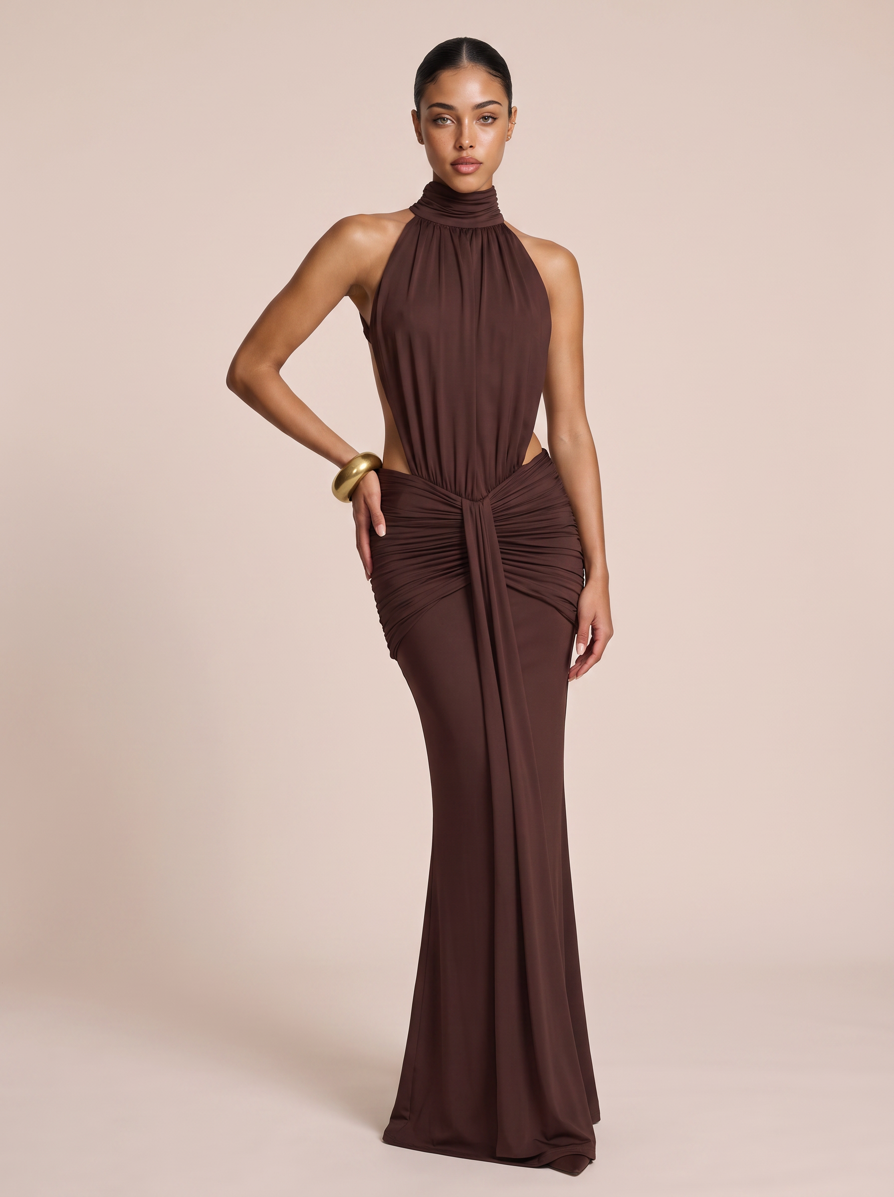 Yassima Turtleneck Backless Bodycon Maxi Dress