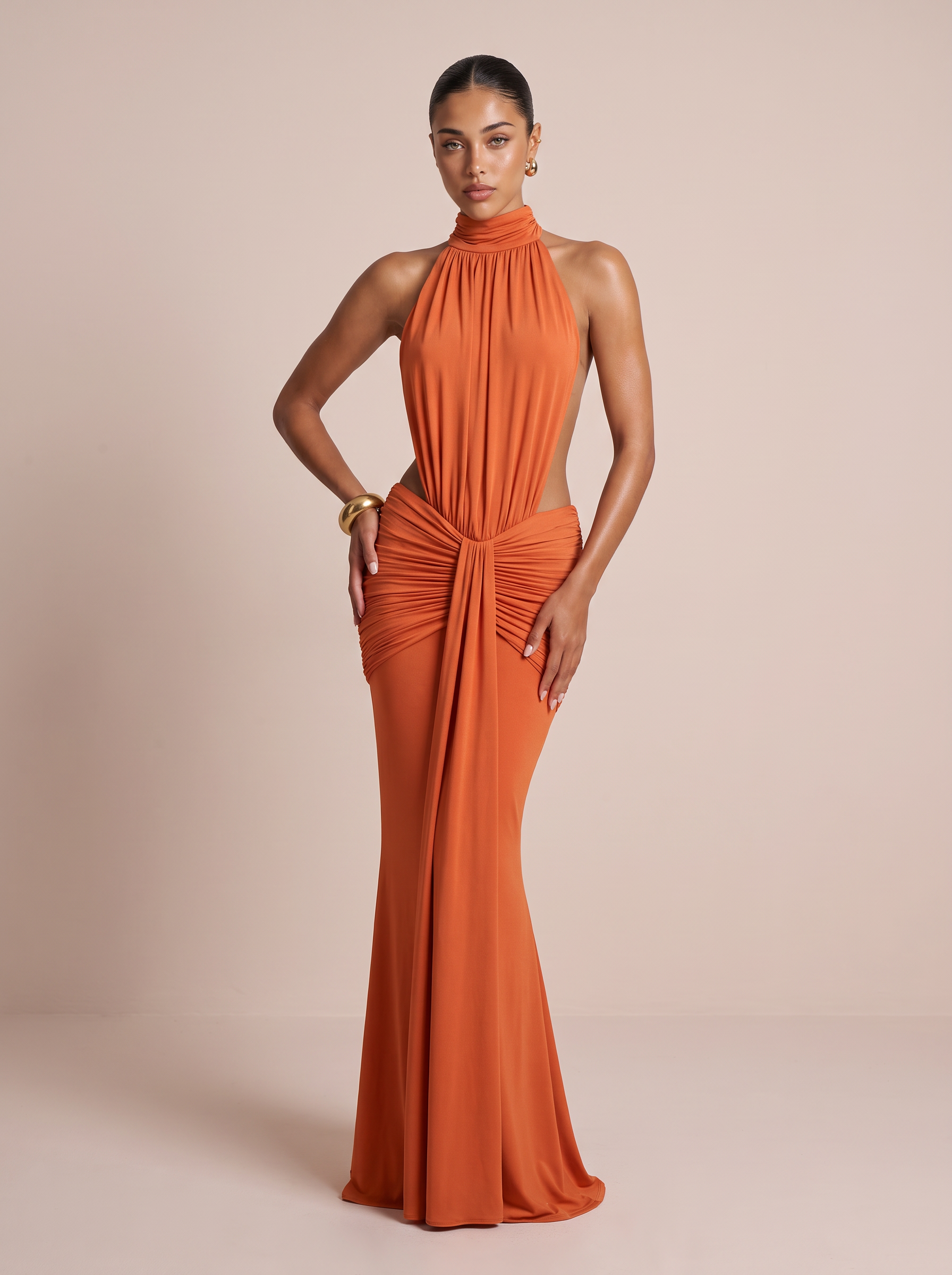 Yassima Turtleneck Backless Bodycon Maxi Dress