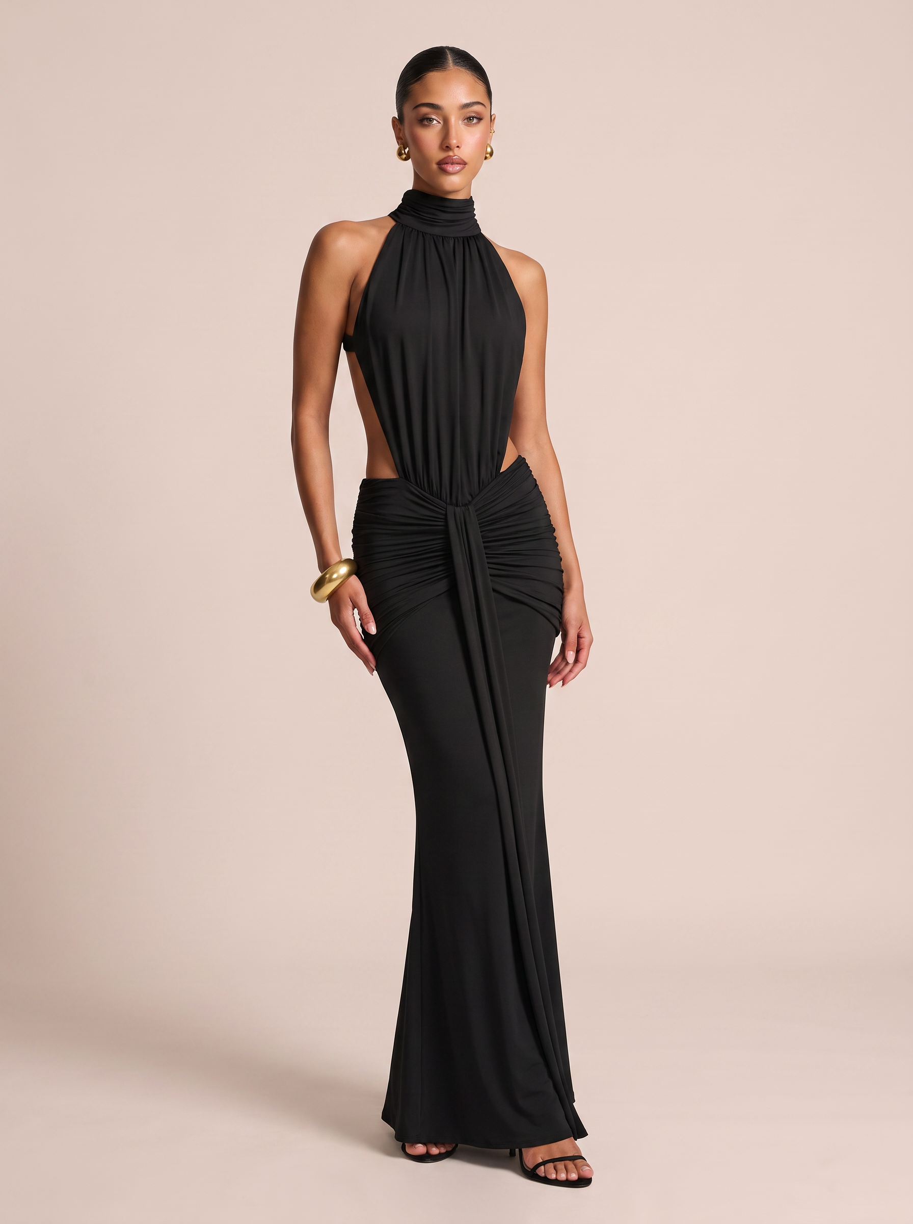 Yassima Turtleneck Backless Bodycon Maxi Dress