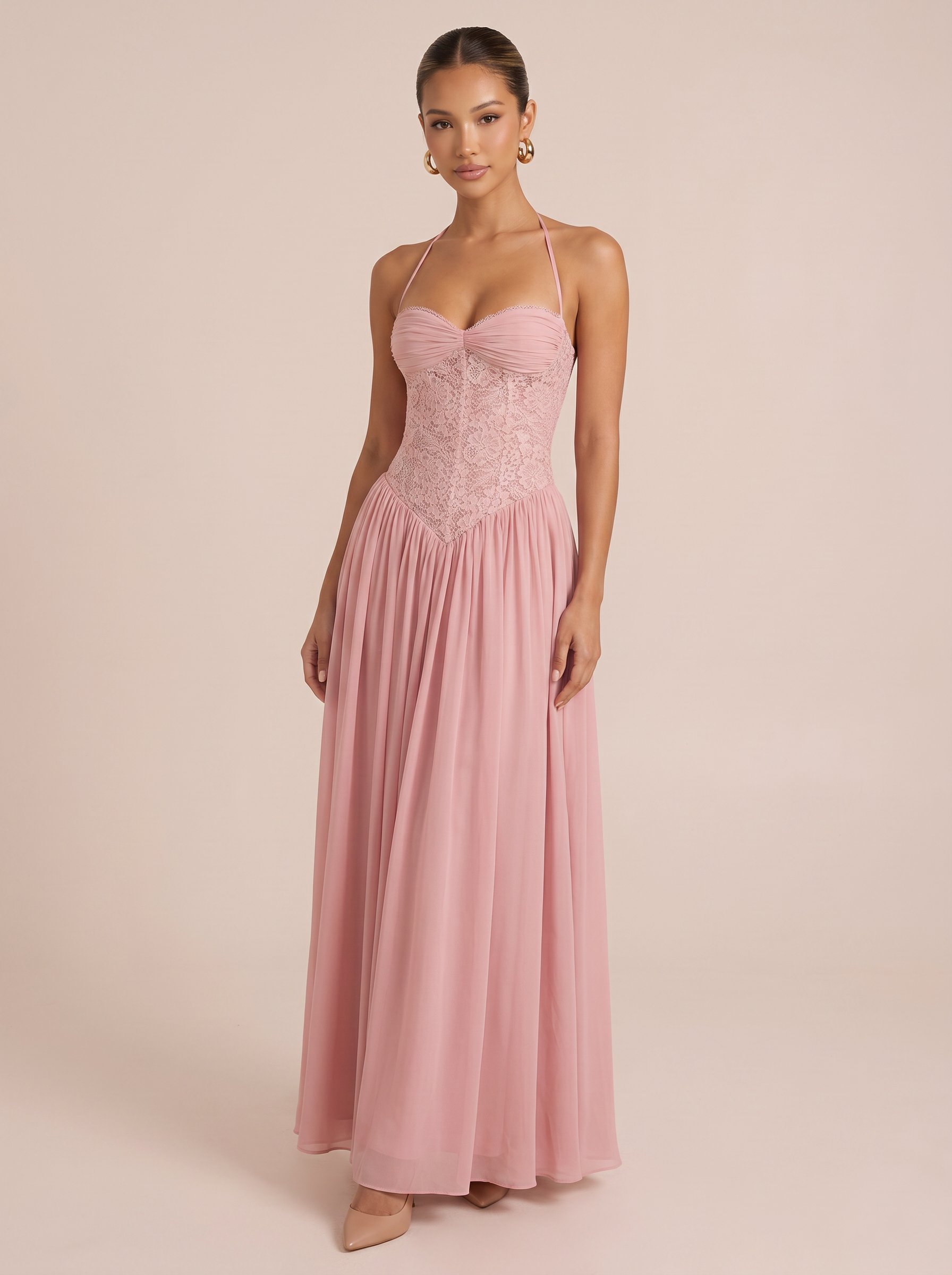 Kulture Lace Sleeveless Ruched Maxi Dress