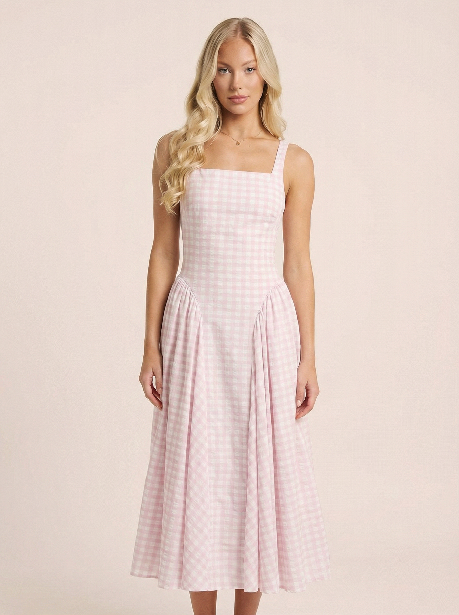 Opal Lace Up Bandage Plaid Sling Midi Dress