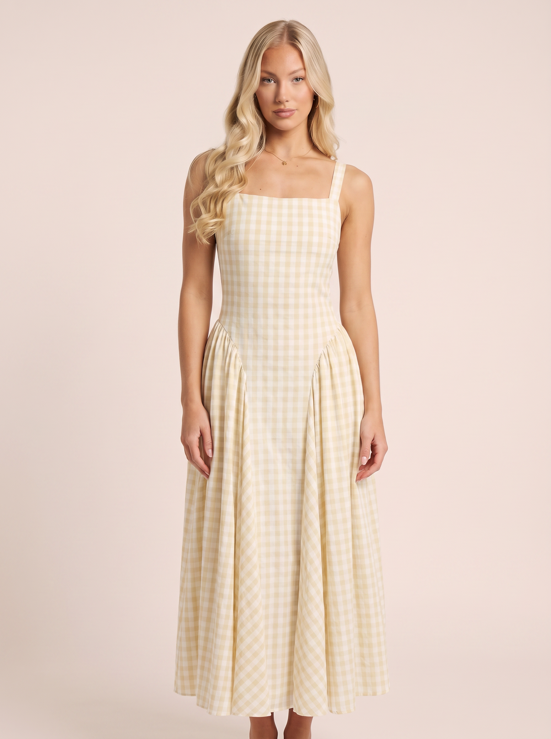 Opal Lace Up Bandage Plaid Sling Midi Dress