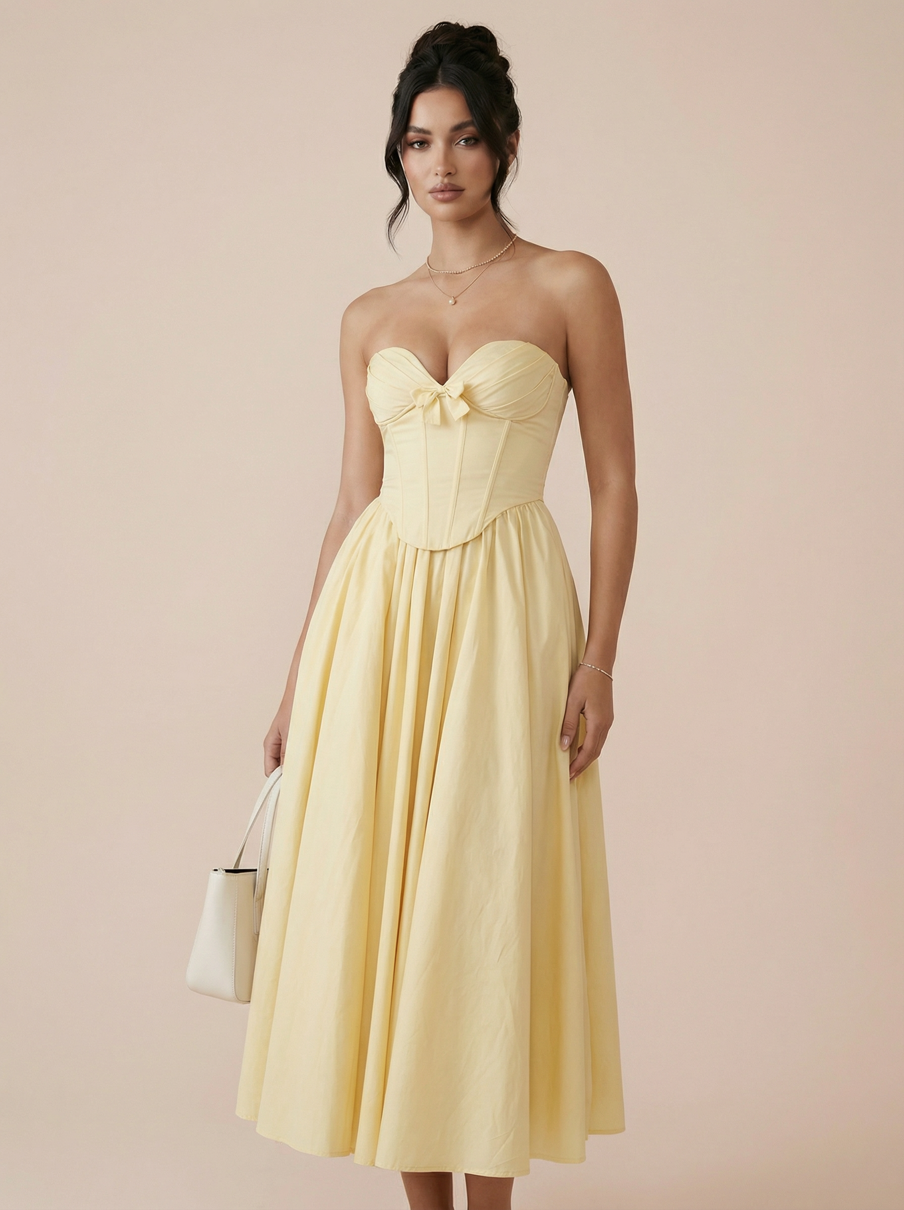 Inga Strapless A-Line Elegant Sundress Midi Dress