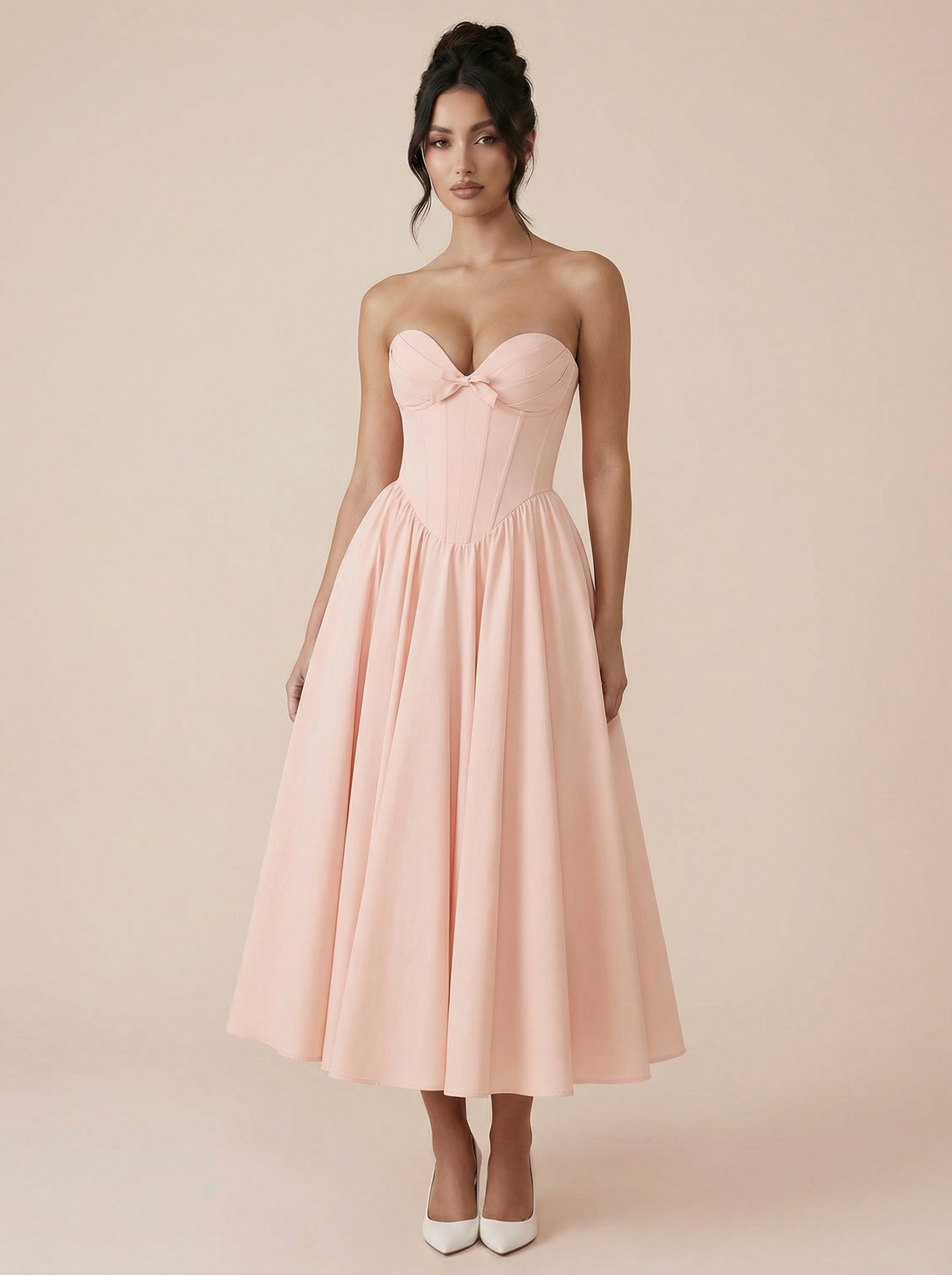 Inga Strapless A-Line Elegant Sundress Midi Dress