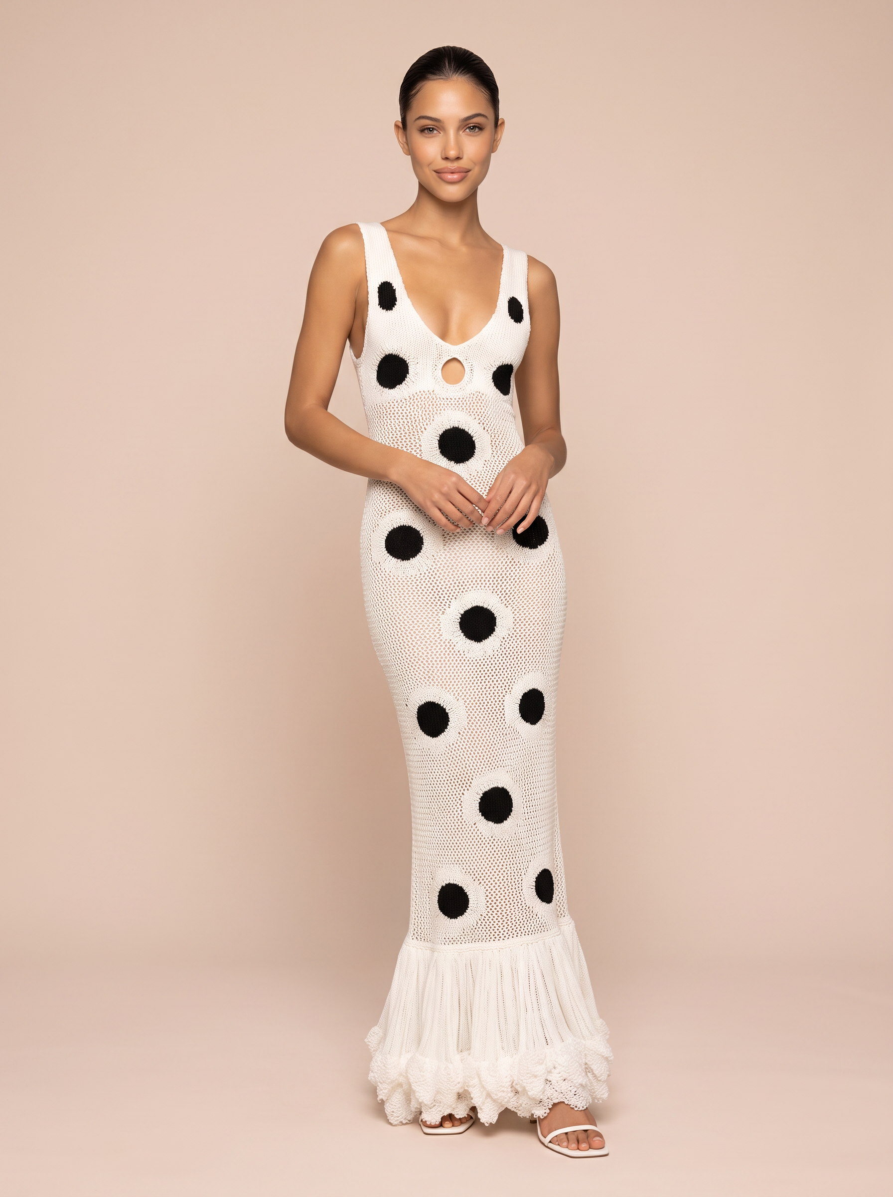 Nsauye Knitted Polka Dot Tassel Maxi Dress