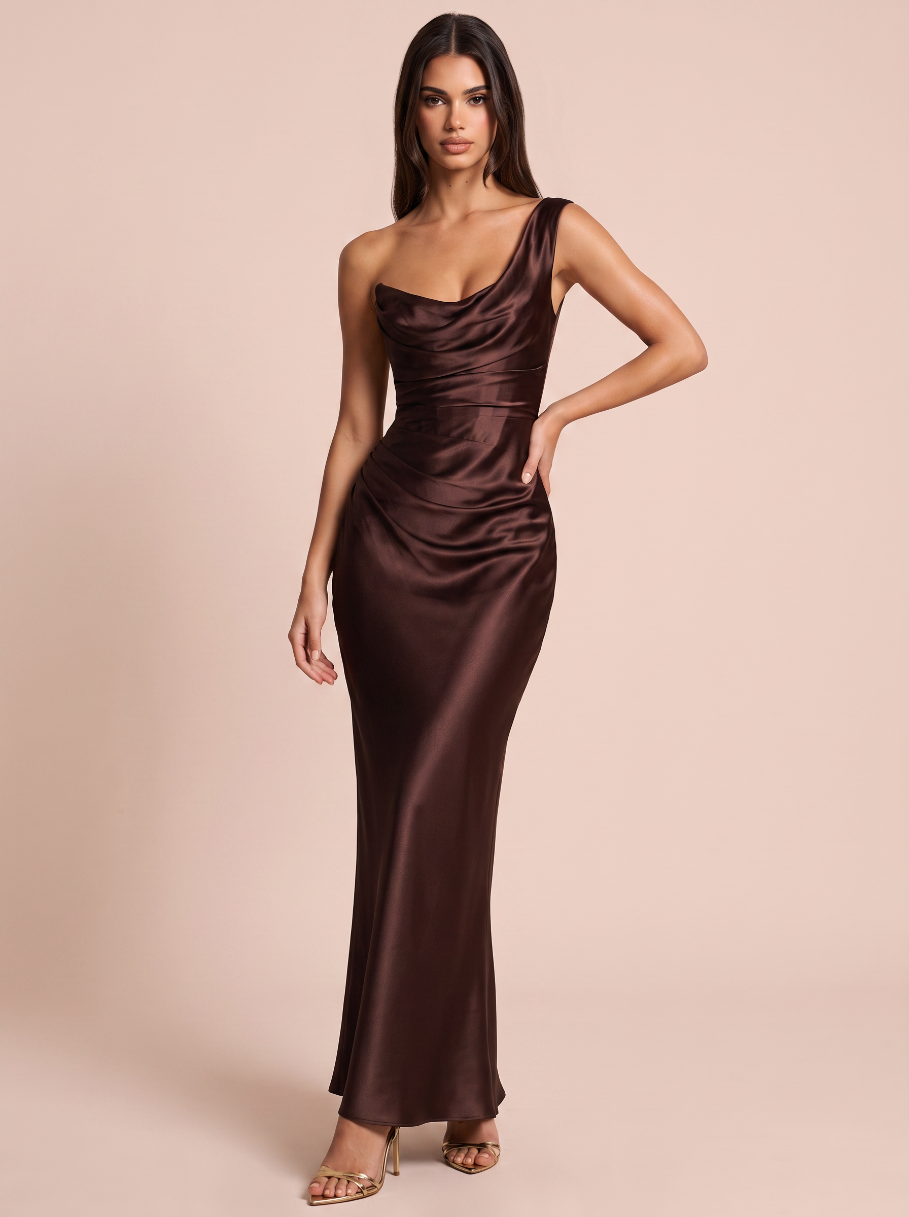 Keira Satin Off-Shoulder One Shoulder Maxi Dress